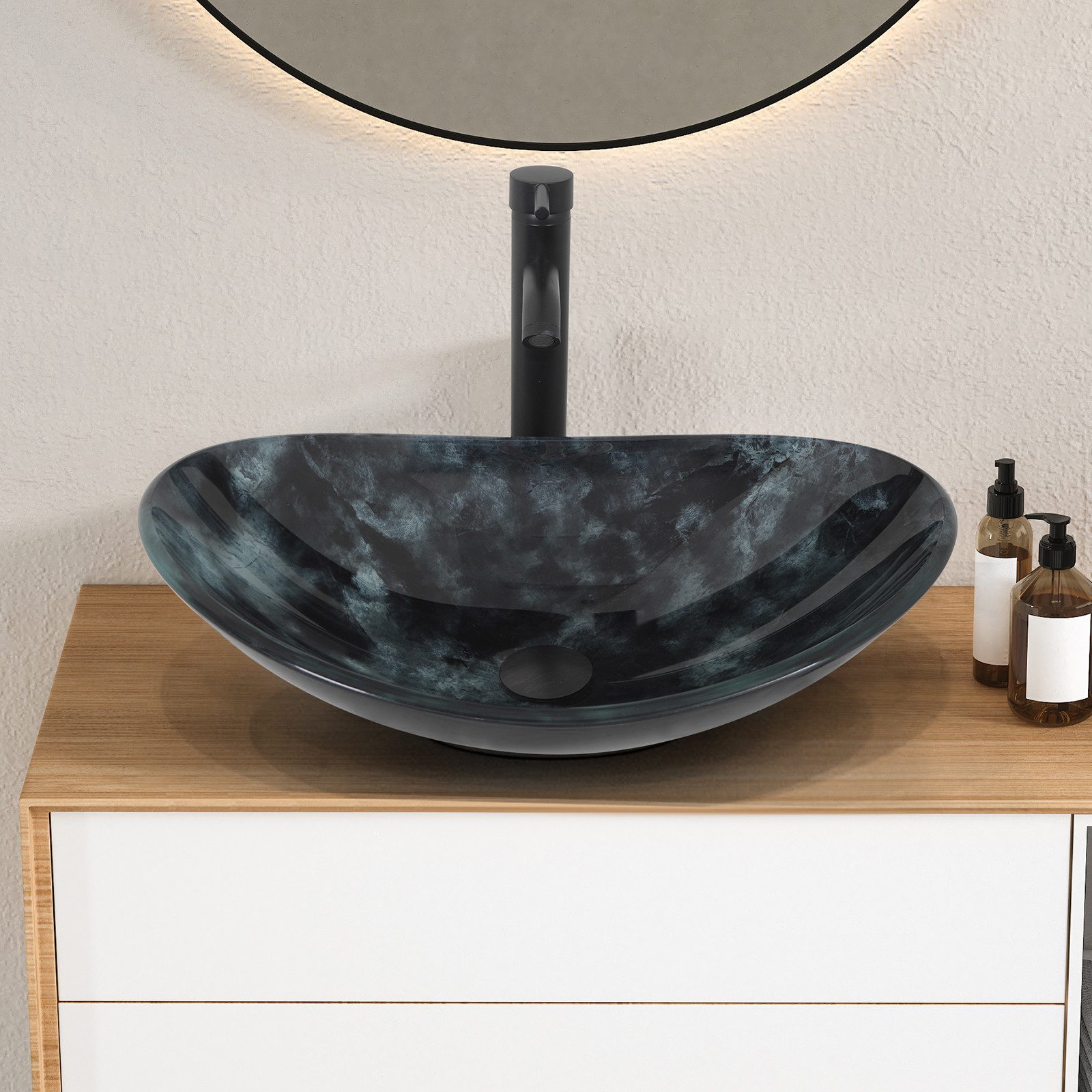 Puluomis Aufsatzwaschbecken Waschbecken Set mit Wasserhahn und Ablaufgarnit günstig online kaufen