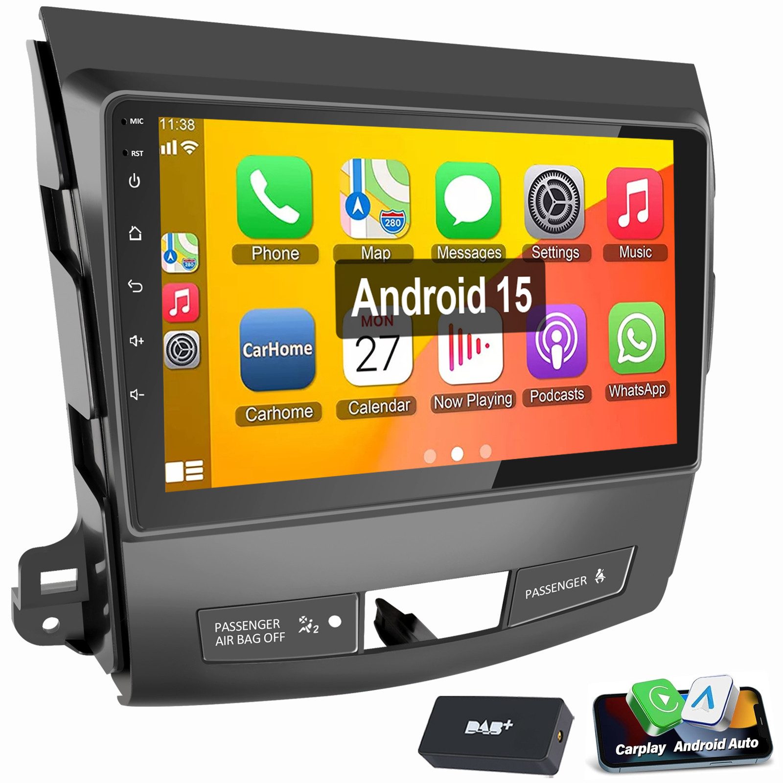 ESSGOO Für Mitsubishi Outlander/Citroen C-Crosser Peugeot 4007 Android 15 Autoradio (RDS, Digitalradio (DAB), FM, AM, Carplay Android Auto GPS Navi WIFI BT)
