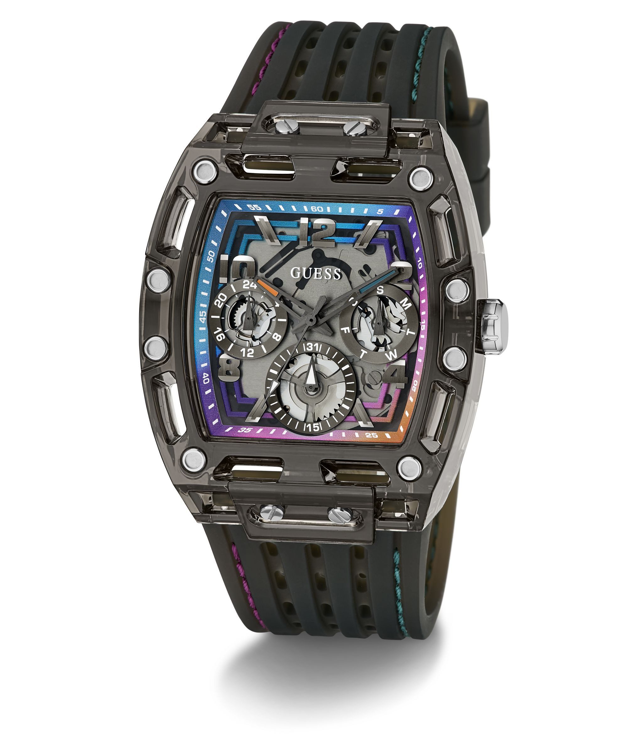 Guess Multifunktionsuhr PHOENIX GW0499G14, Quarzuhr, Armbanduhr, Herrenuhr, Silikonarmband, analog, Wochentag