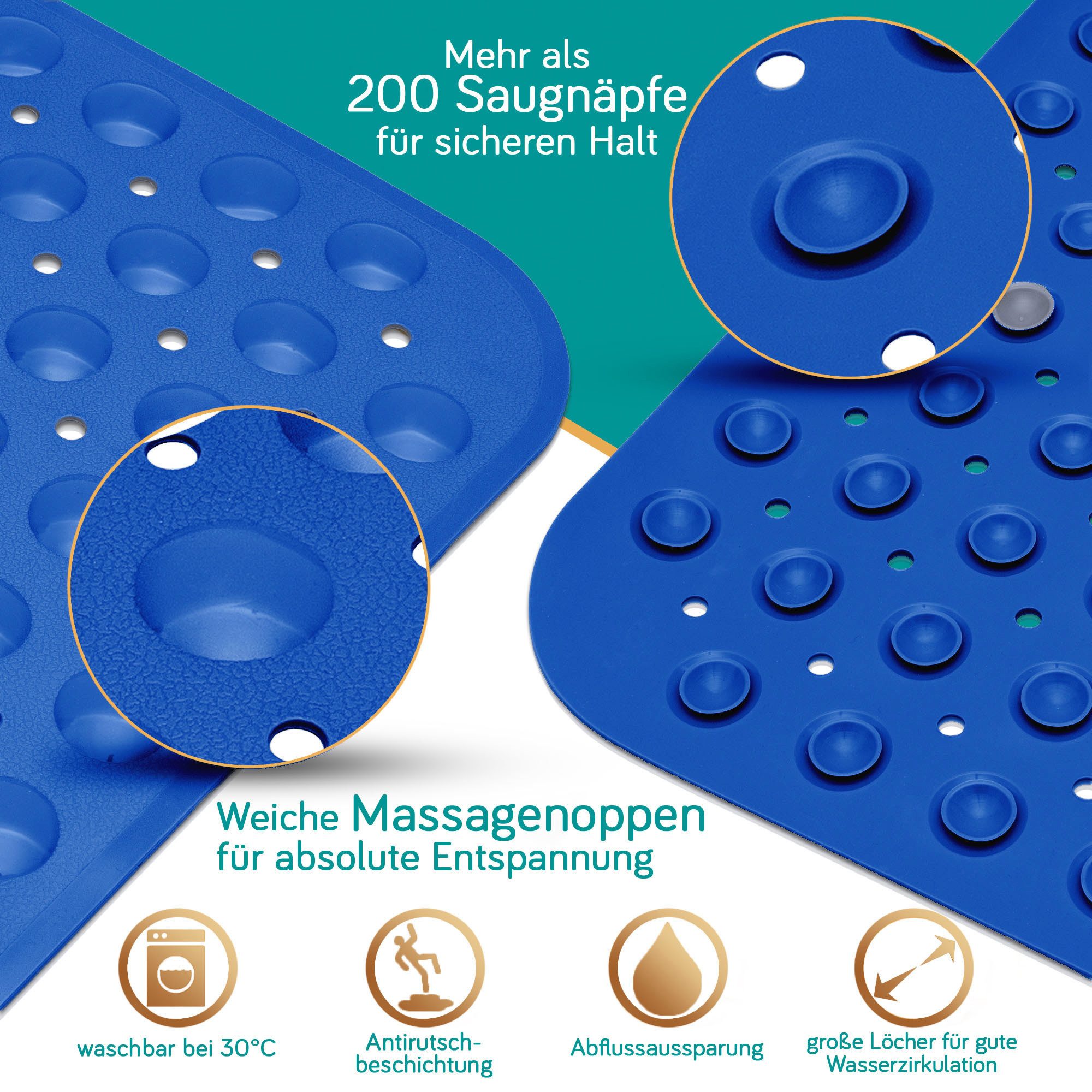 Delluxia Wanneneinlage Badewannenmatte rutschfest für Kinder & Erwachsene, B: 40 cm, L: 100 cm, inkl. Aufhängung, geruchsfrei, schimmelfrei, ohne Weichmacher