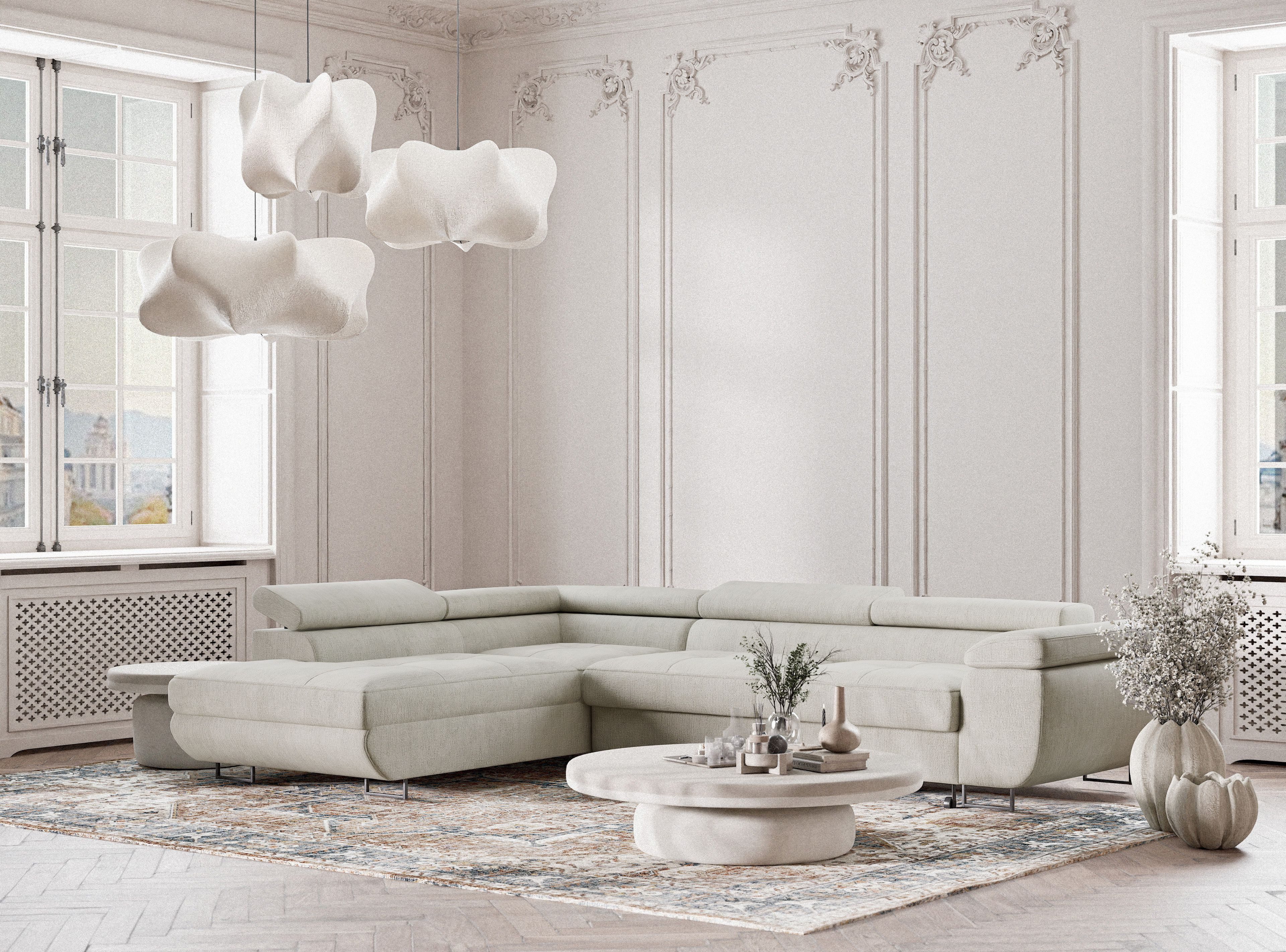 Maison de Rêve Ecksofa Concord mit Schlaffunktion, L-Form Ecksofa mit Bettkasten, Eckcouch, Liegefläche 130x200 cm