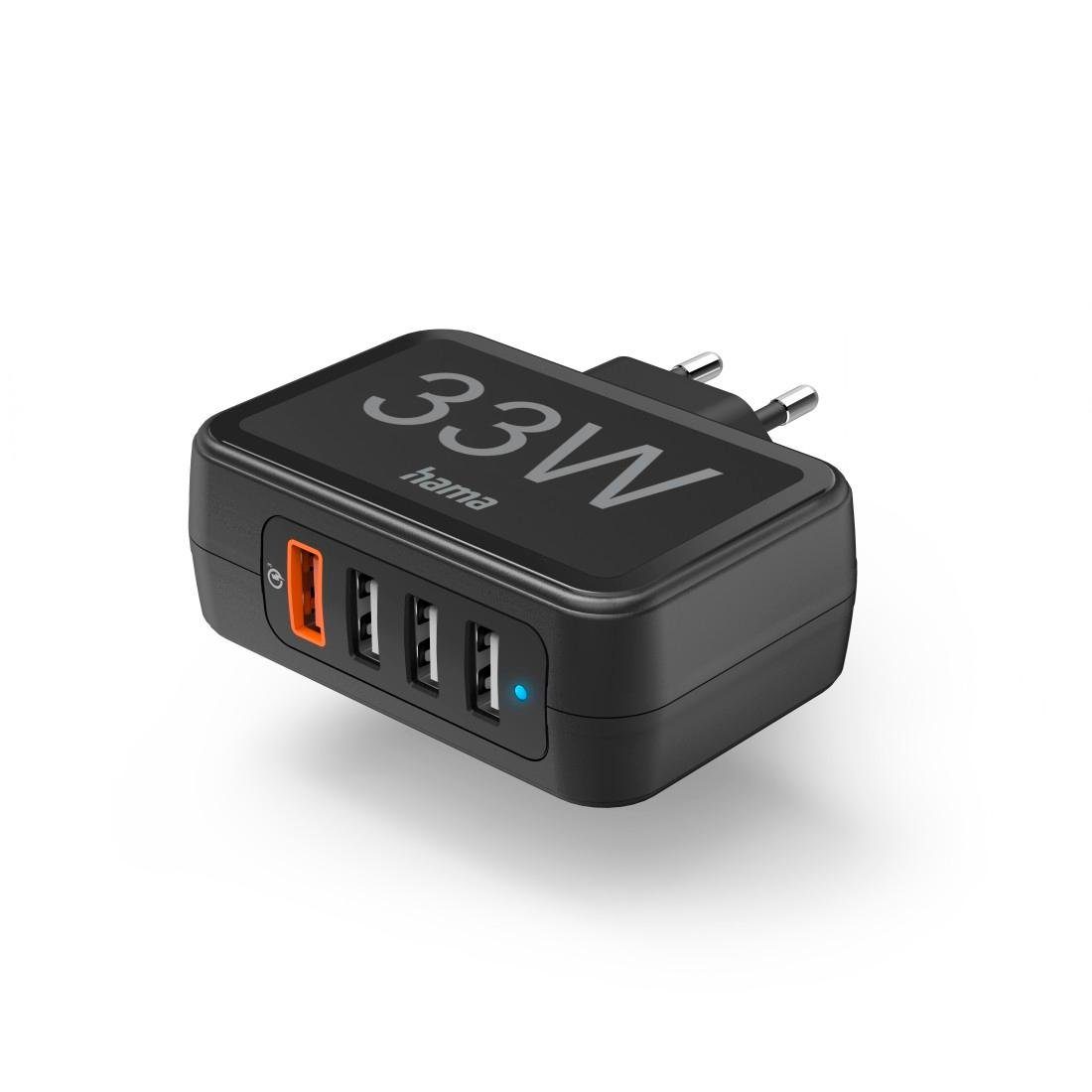 Hama 4-fach USB-Ladestation 33 Watt, 4in1 USB-Ladegerät, Quick Charge 3.0 USB-Ladegerät