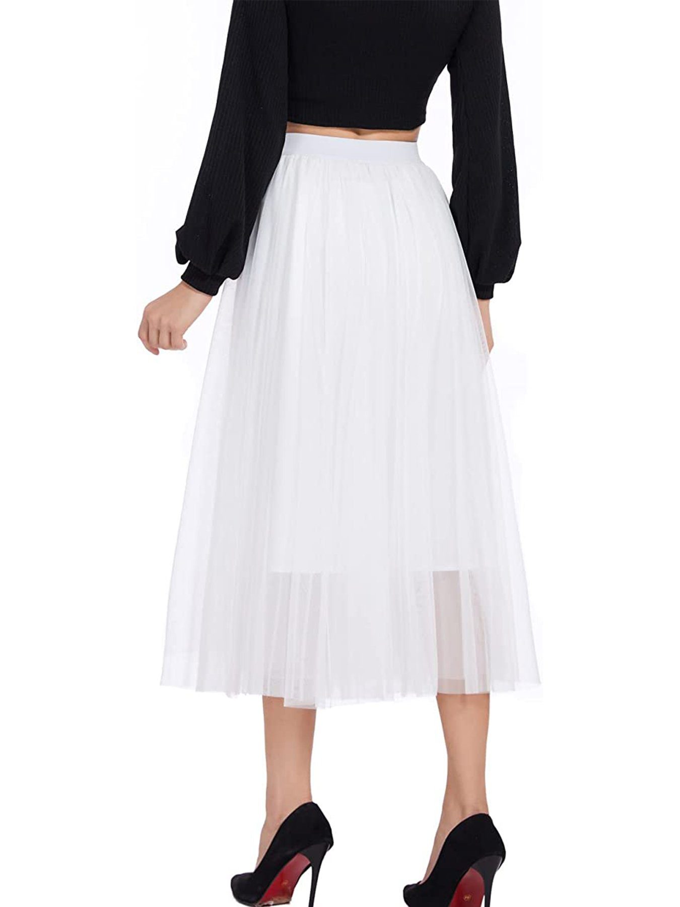 DEBAIJIA Meshrock Meshrock Damen Maxirock Sommer Elegant Lange Röcke Kleid Hohe Taille