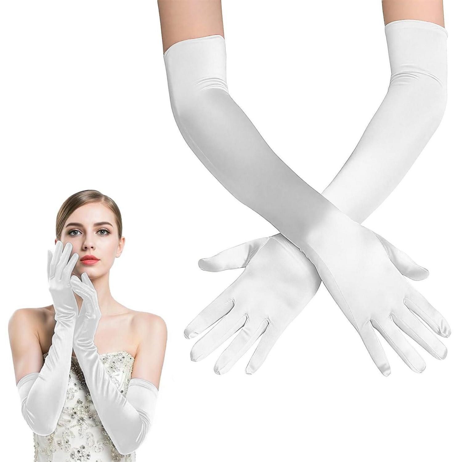 LuxusKollektion Abendhandschuhe Lange Satin Handschuhe Weiß (1-St)