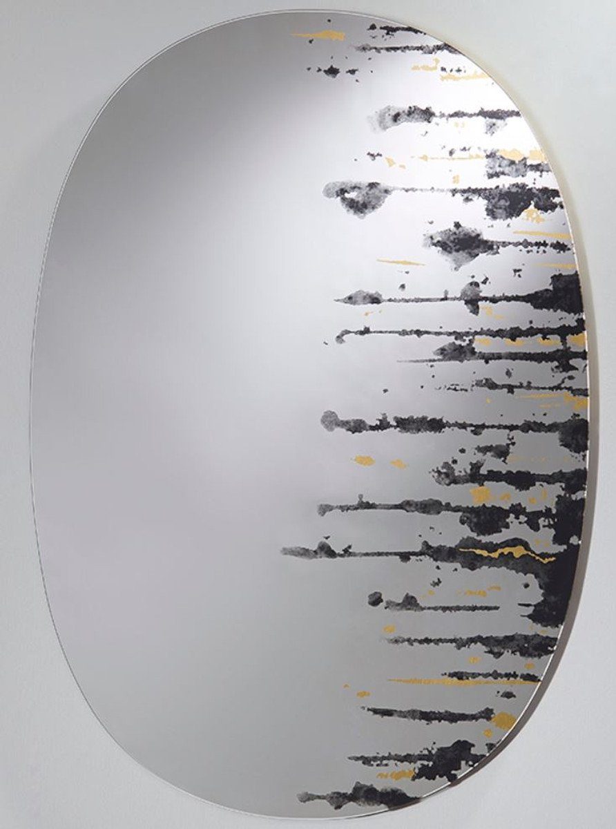 Wandspiegel Designer Wandspiegel Schwarz / Gold 76 x H. 110 cm - Luxus Wohnzimmer Spiegel