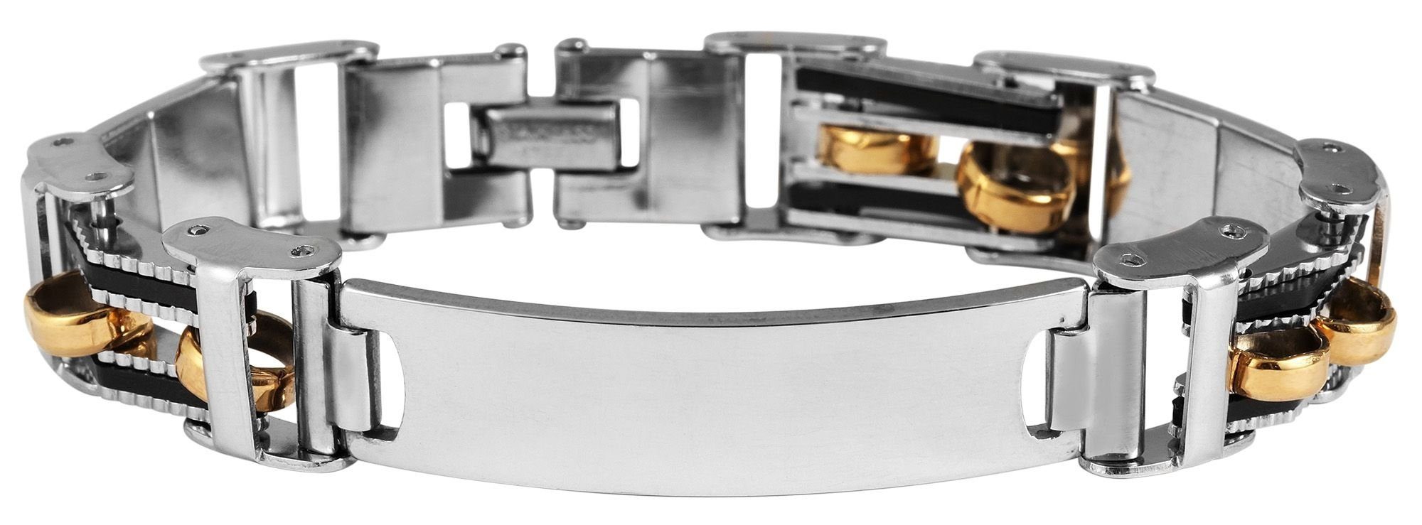 Edelstahl Gravorplatte AKZENT Armband Karolis Herren (einzeln) bicolor Gliederarmband aus mit