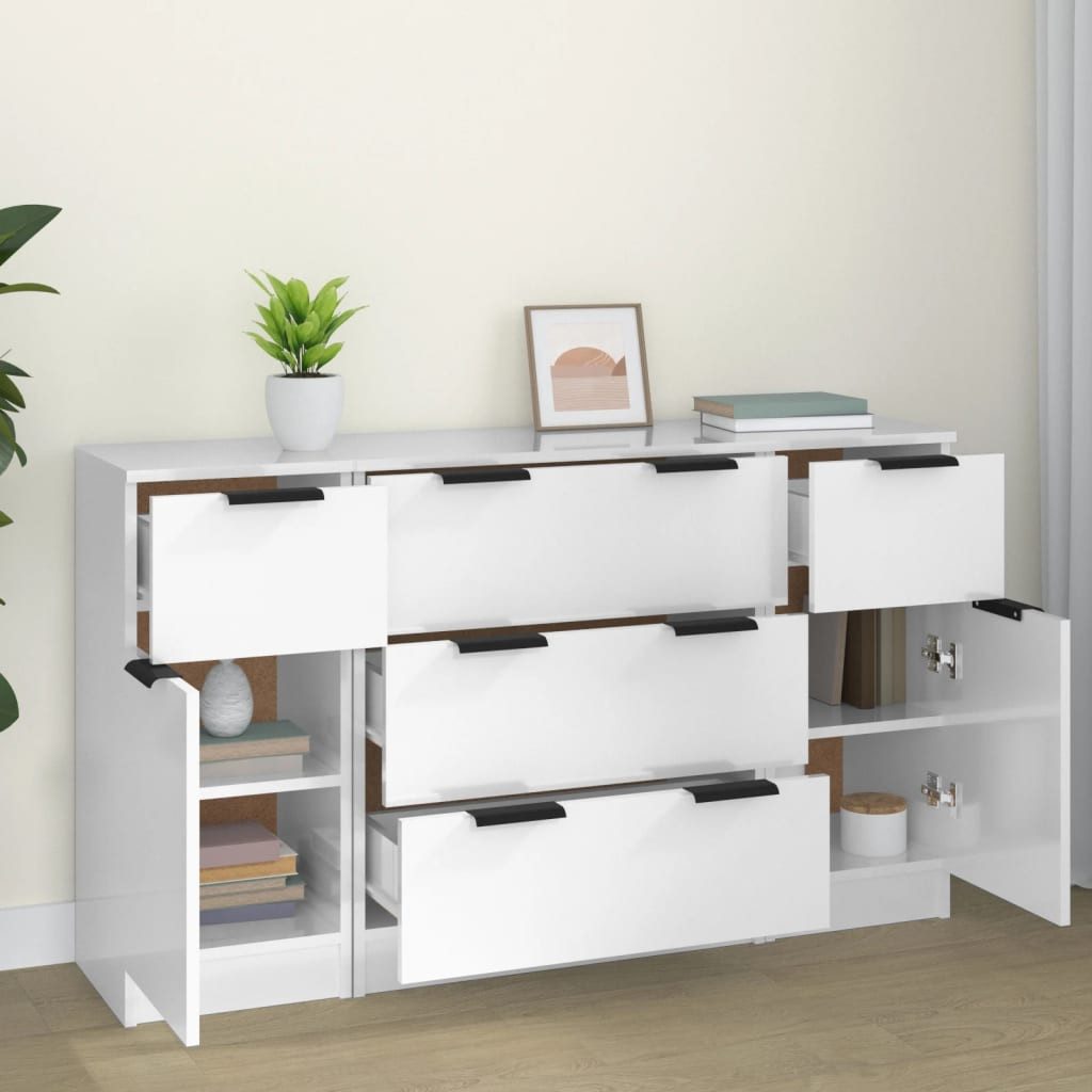 vidaXL Sideboard 3-tlg. Sideboard-Set Hochglanz-Weiß Holzwerkstoff günstig online kaufen