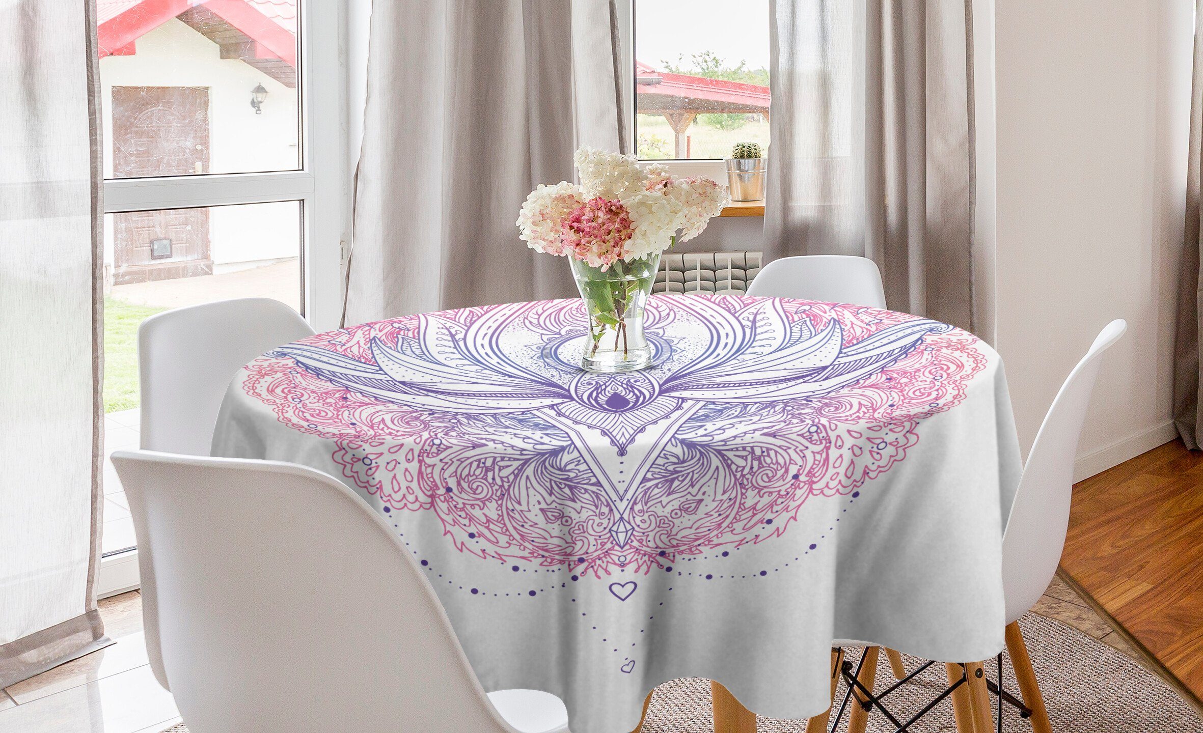 Abakuhaus Tischdecke Kreis Tischdecke Abdeckung für Esszimmer Küche Dekoration, Regenbogen-Mandala abstrakte Lotus