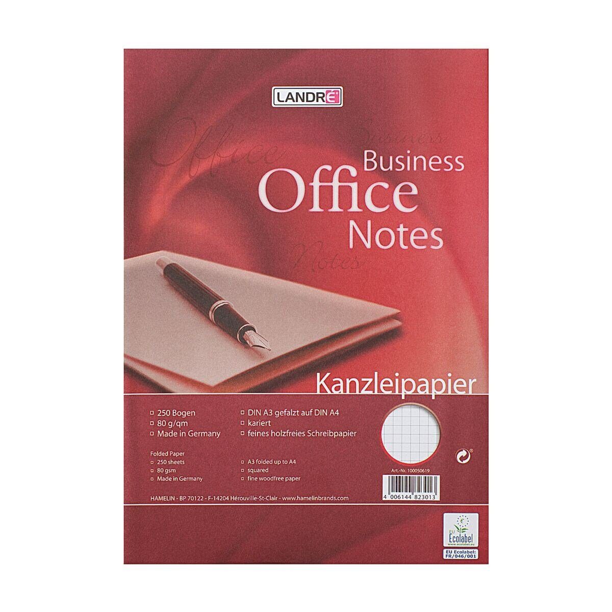 LANDRE Briefpapier Office, Kanzleipapier, Format DIN A3 auf A4, kariert ohne Rand, 250 Bögen | Briefpapier