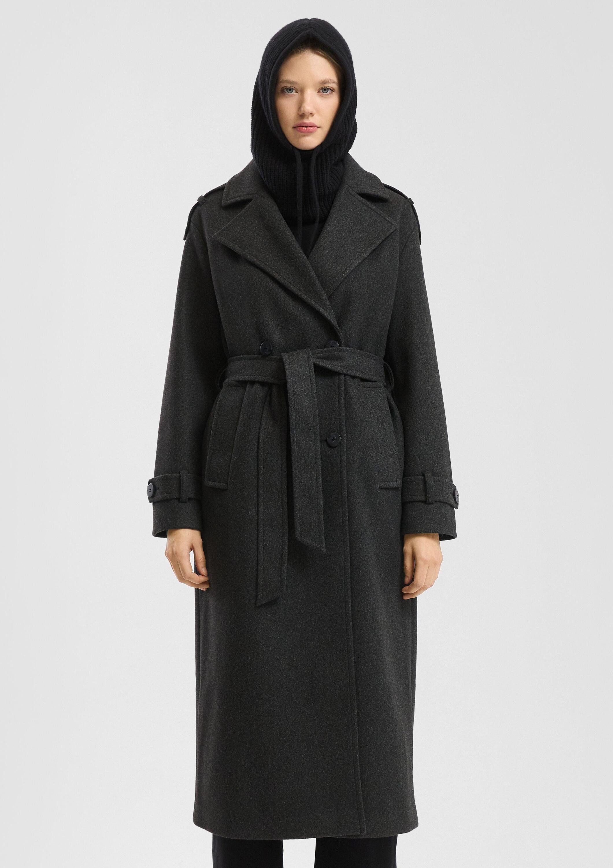 QS Trenchcoat Outdoor-Mantel Trenchcoat mit Gürtel in Wolloptik