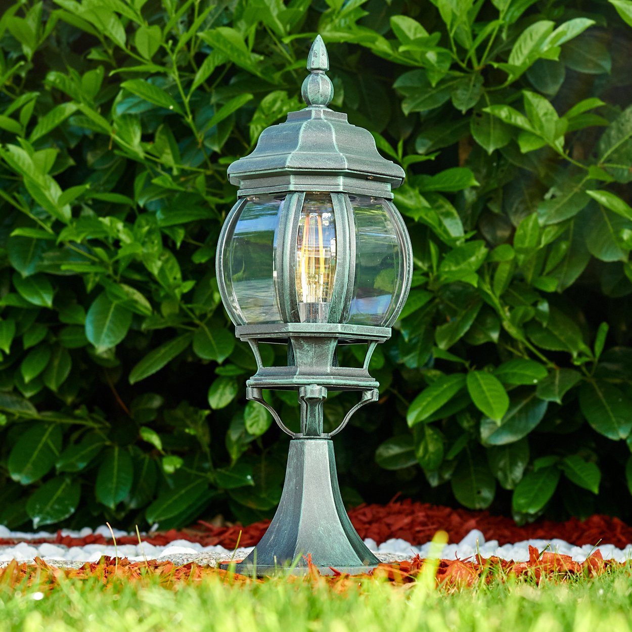 hofstein Pollerleuchte »Meyen« Außenleuchte Aluguss in Schwarz/Grün mit Kunststoff-Scheiben, ohne Leuchtmittel, Wegeleuchte 50cm, Retro/Vintage Gartenlampe, E27, IP44 in antikem Look