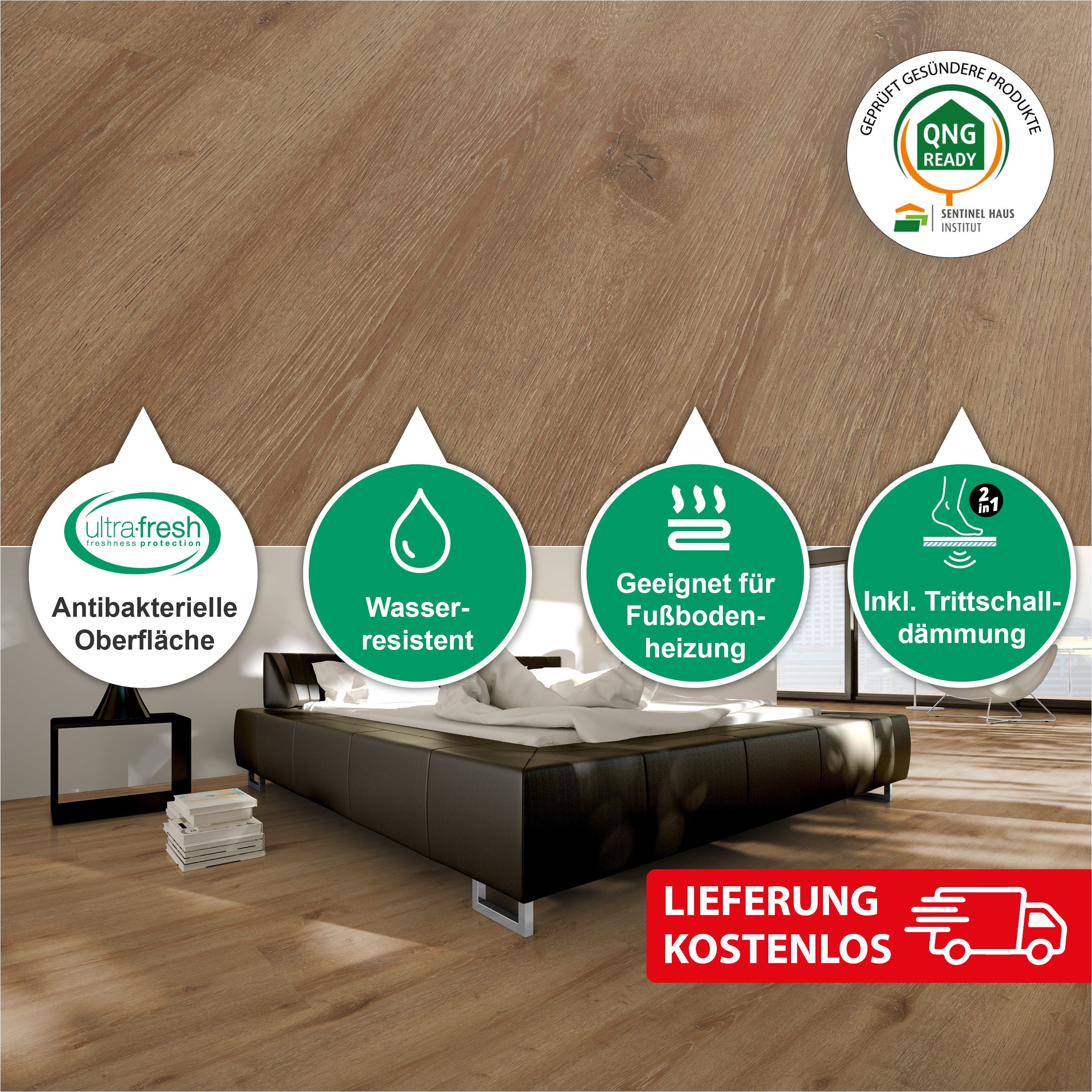 SLY Designboden XXL Premium-Klick-Vinylboden inkl. Tritschalldämmung, Packung mit 2,718 m², Versandkostenfreie Lieferung, Inkl. Trittschalldämmung, Wasserfest und mit Klicksystem