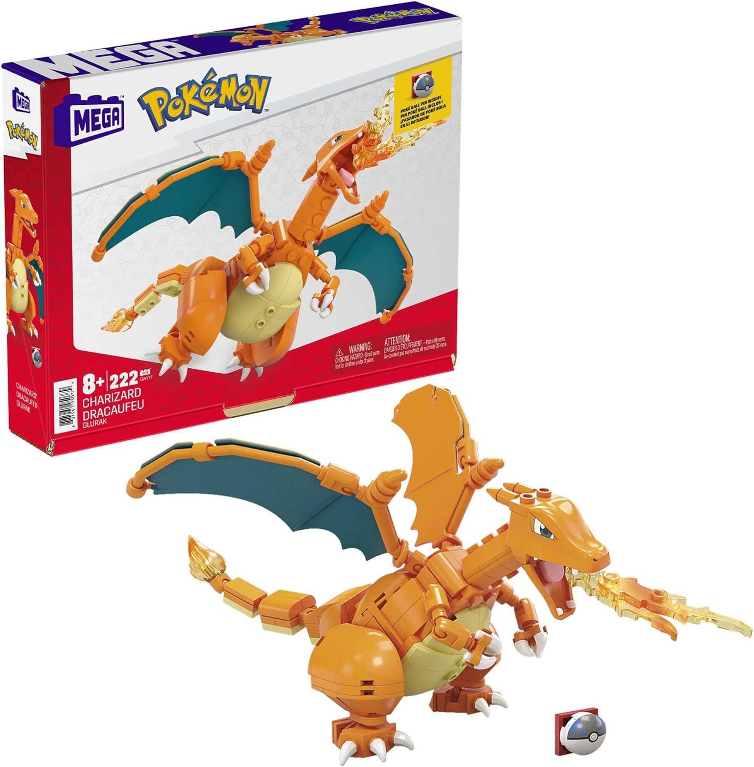 Nintendo Actionfigur Mega Pokémon Glurak Figur zum Zusammenbauen 223-Tlg. Actionfigur 6+