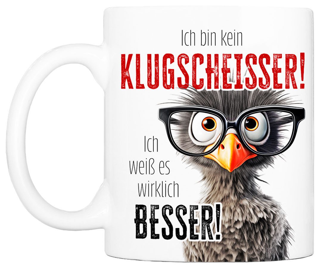 Cadouri Tasse mit Spruch KLUGSCHEISSER Kaffeetasse Büro Arbeit, Geschenk, Keramik, Kaffeebecher, Geschenkidee Arbeitskollege, lustig, Humor, 330 ml