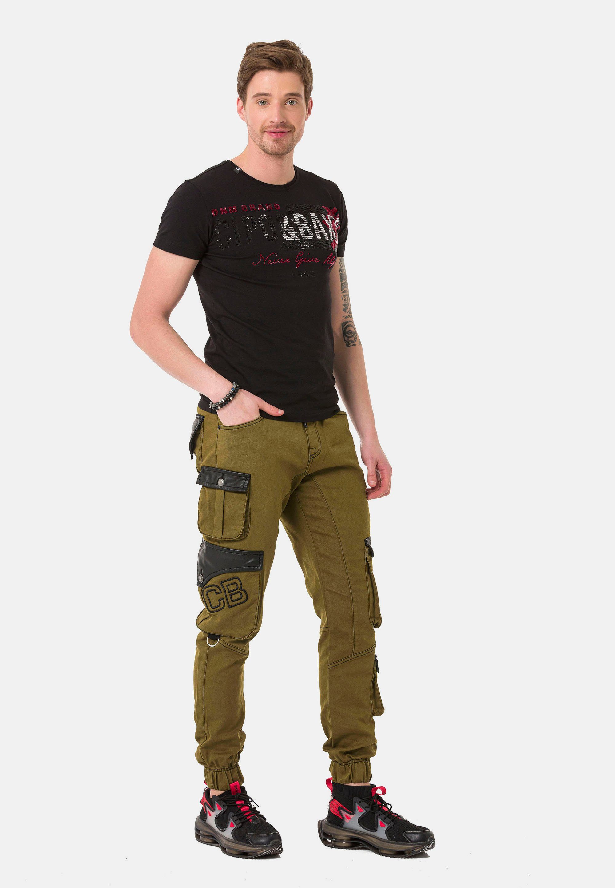 Cipo & Baxx Straight-Jeans im khaki Designer-Look