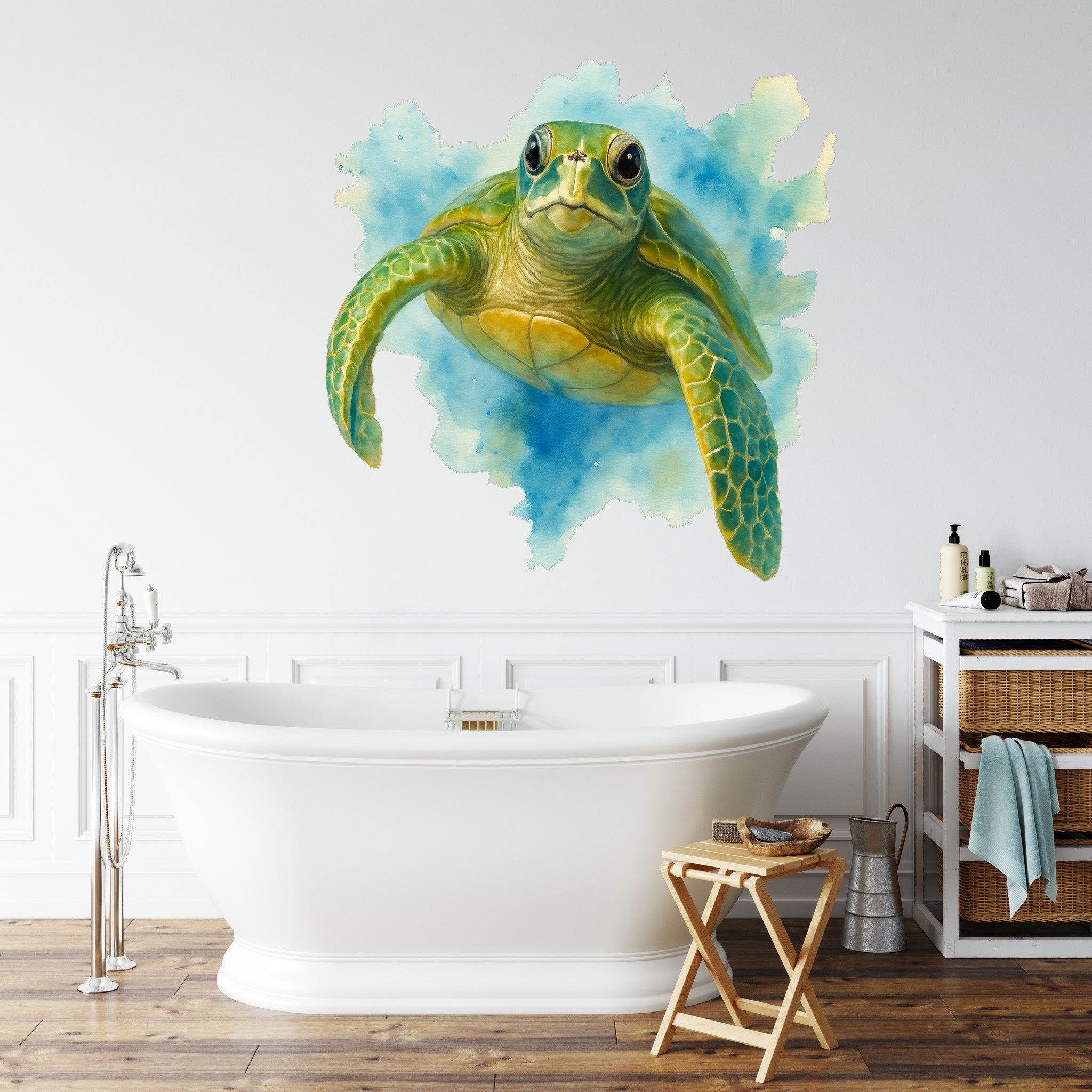 Sunnywall Wandtattoo Aufkleber Maritim Schildkröte im Wasser – Aquarellstil, selbstklebend, konturgeschnitten, rückstandslos entfernbar – Bild 5 von 5