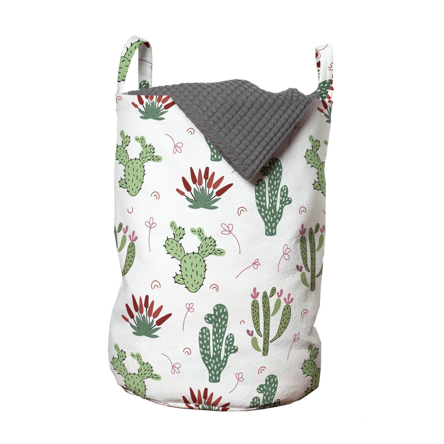 Abakuhaus Wäschesäckchen Wäschekorb mit Griffen Kordelzugverschluss für Waschsalons, Kaktus Prickle Wüstenpflanzen Blume