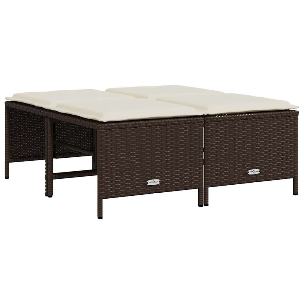 vidaXL Hocker Gartenhocker mit Kissen 4 Stk. Braun Poly Rattan (1 St)