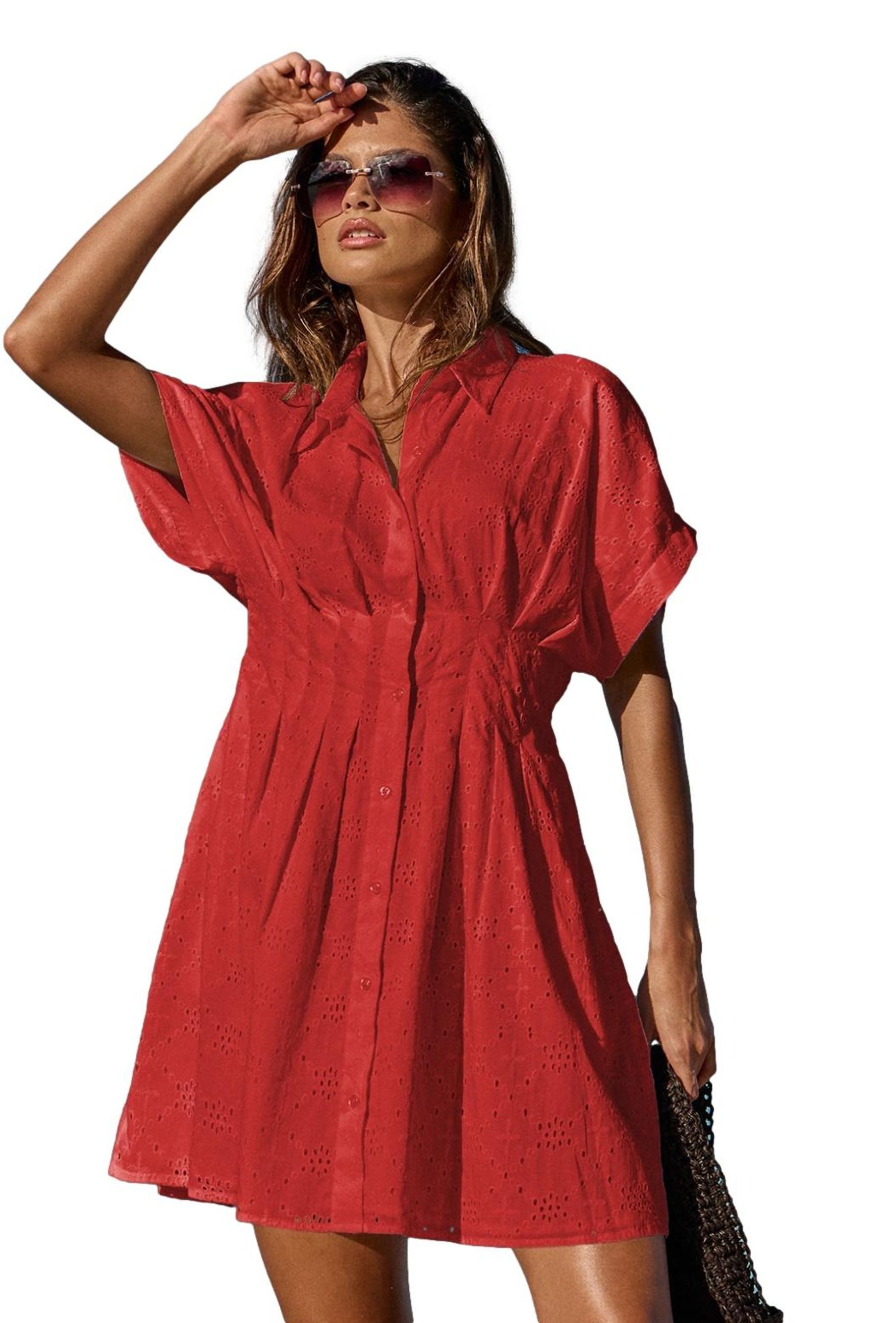 LIPSY Minikleid Lipsy Kurzärmeliges Mini-Hemdkleid, Lochstickerei (1-tlg)