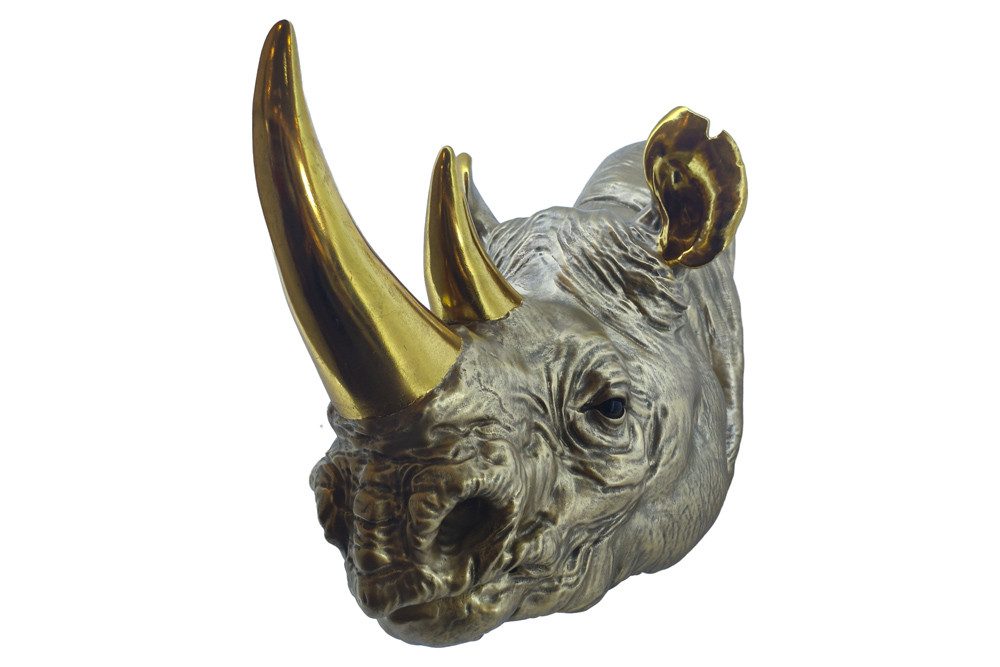 riess-ambiente Wanddekoobjekt RHINO 60cm gold – Nashorn-Skulptur, handmade, Deko-Figur (Einzelartikel, 1 St), stilvolles Statement-Accessoire – ideal für Sideboard oder Wohnbereich