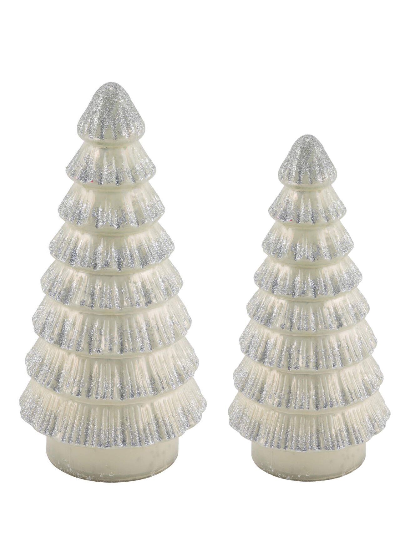 Dekorieren macht glücklich Künstlicher Weihnachtsbaum Glastannen-Set mit Glitzer, 2-teilig (30 & 41 cm), elegante Weihnachtsdeko aus hochwertigem Glas für festlichen Glanz