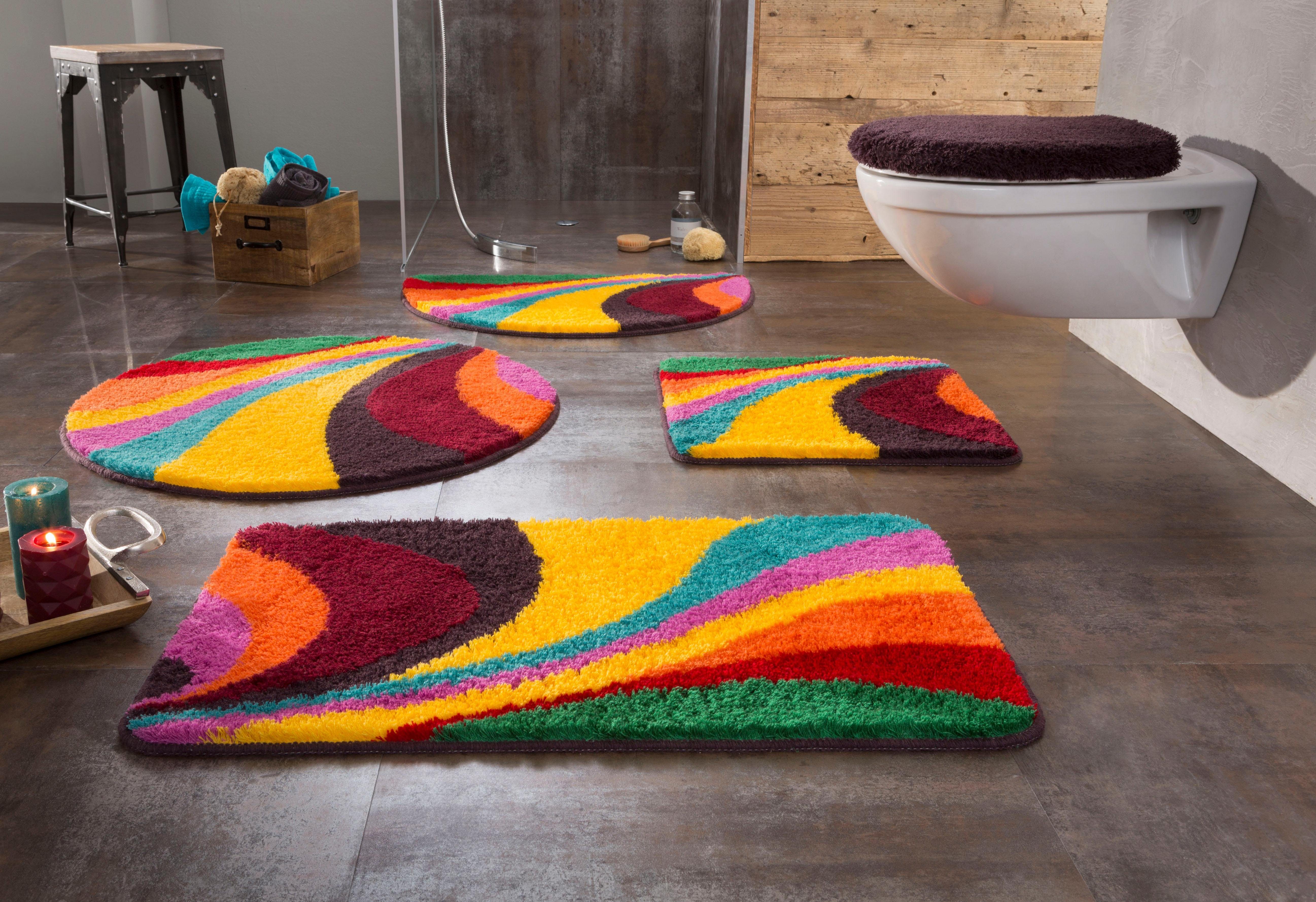 Bruno Banani Badematte Welle, Höhe 20 mm, rutschhemmend beschichtet, fußbodenheizungsgeeignet, strapazierfähig, Polyacryl, rechteckig, bunt, Badteppich, Badematten auch als 3 teiliges Set & rund