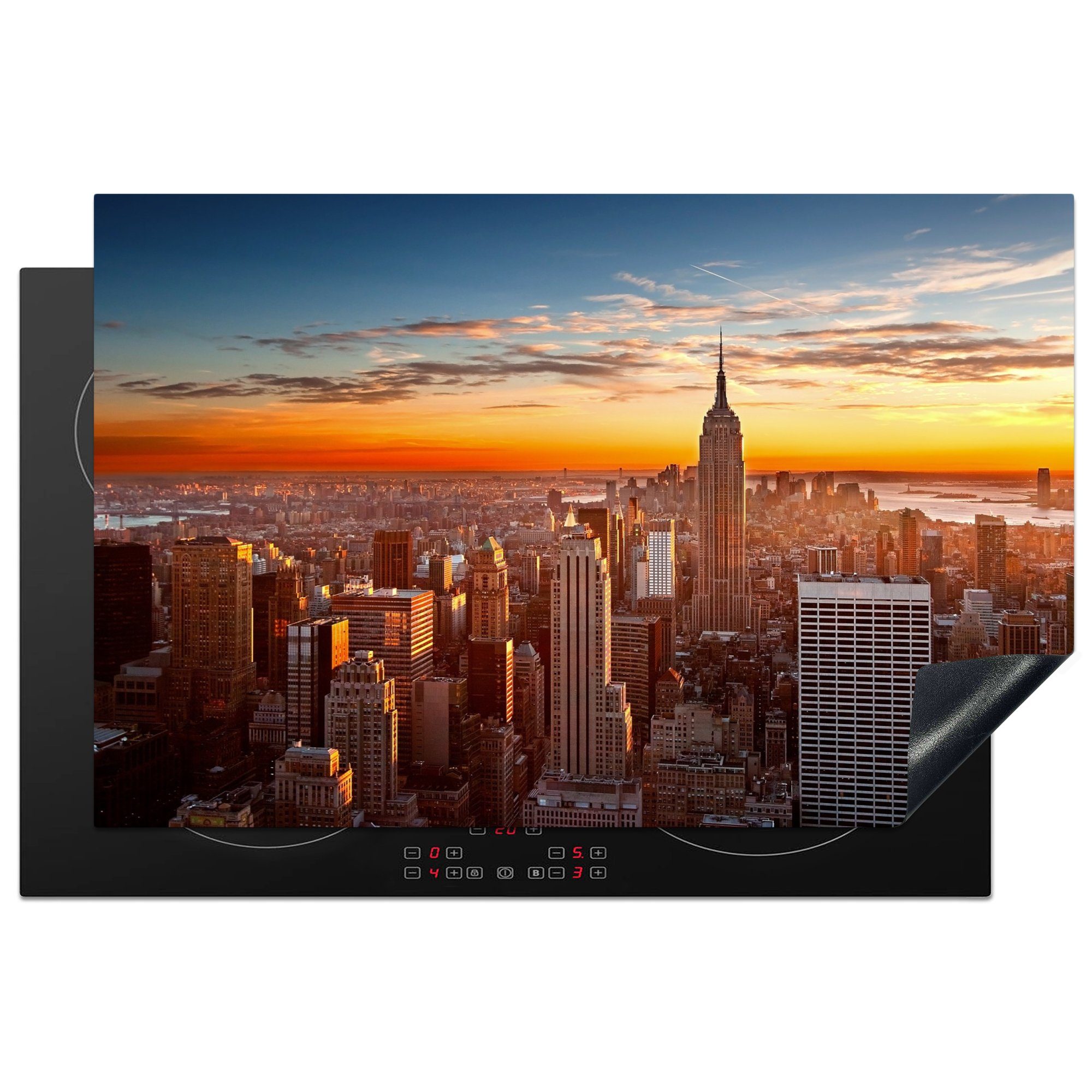 MuchoWow Herdblende-/Abdeckplatte Skyline - New York - Sonne, Vinyl, (1 tlg), 81x52 cm, Induktionskochfeld Schutz für die küche, Ceranfeldabdeckung