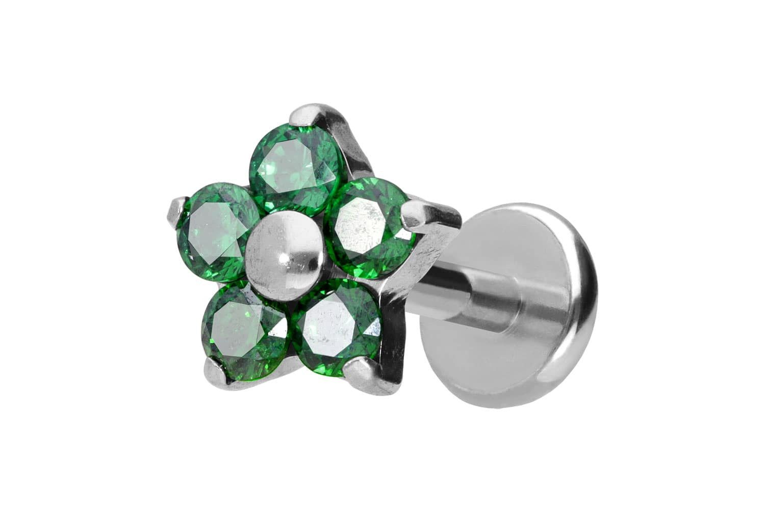 PIERCINGLINE Piercing-Set Titan Labret mit Push Fit KRISTALLBLUME (Labrets, 1-tlg)