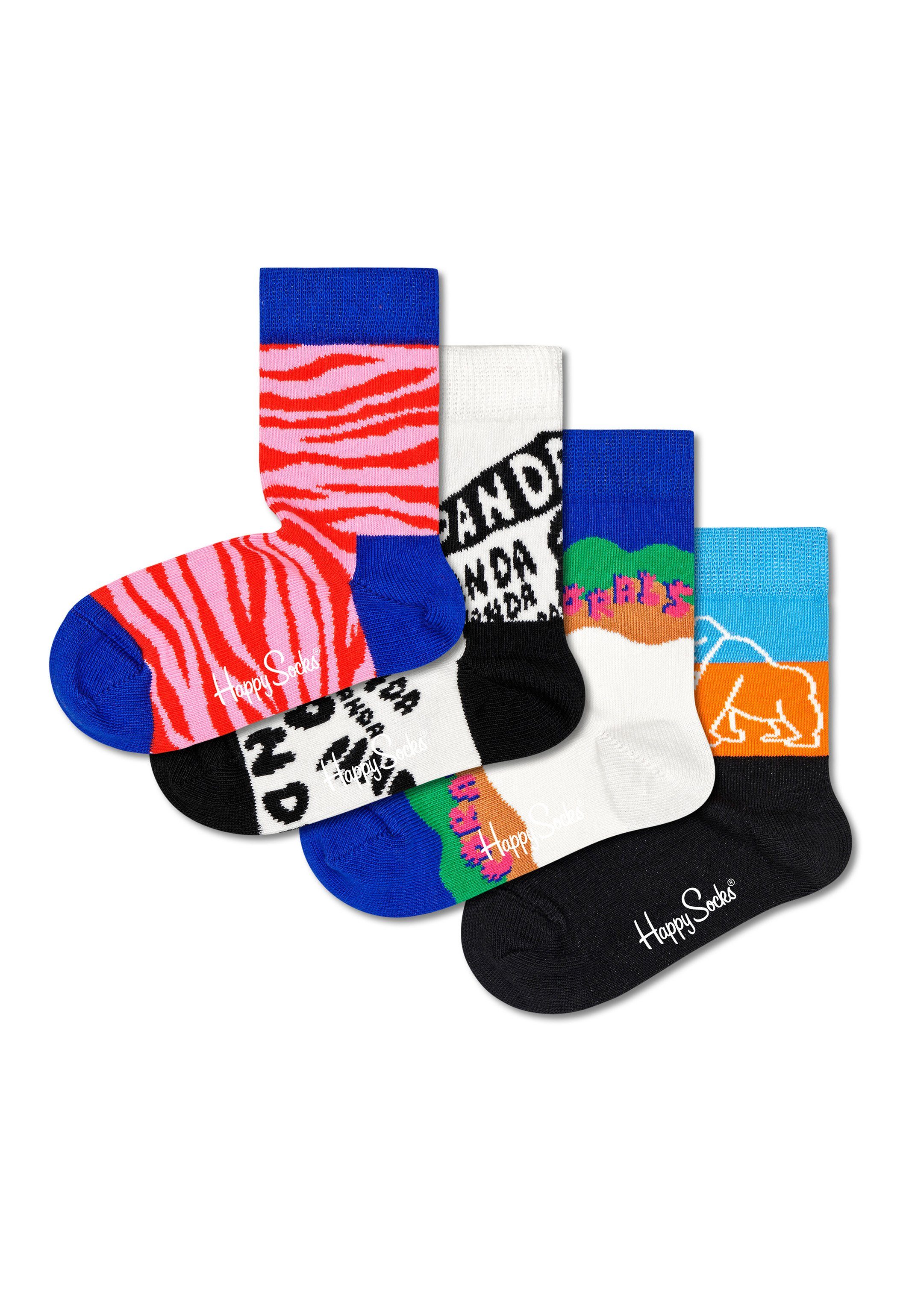 Happy Socks Langsocken Kids WWF Geschenk Box (Spar-Set, 4-Paar) 4 Paar  Socken - Baumwolle - 4 Paar bunte Socken in einer Geschenkbox, Jedes Paar  zeigt unterschiedliche Muster und Farben