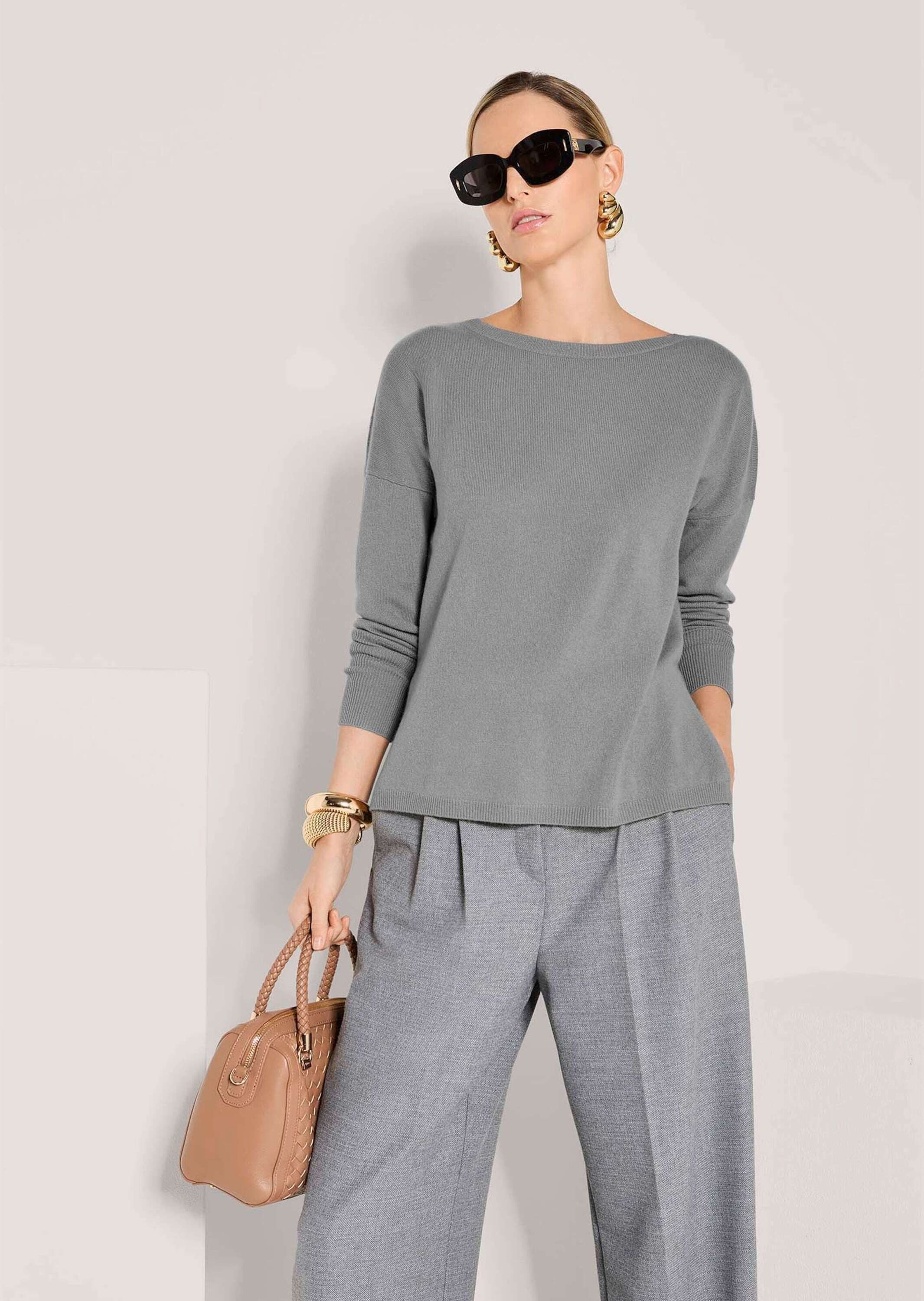 MADELEINE Strickpullover Schlichter Strickpullover mit U-Boot-Ausschnitt Langarmshirt mit lässigem Schnitt, überschnittene Schultern