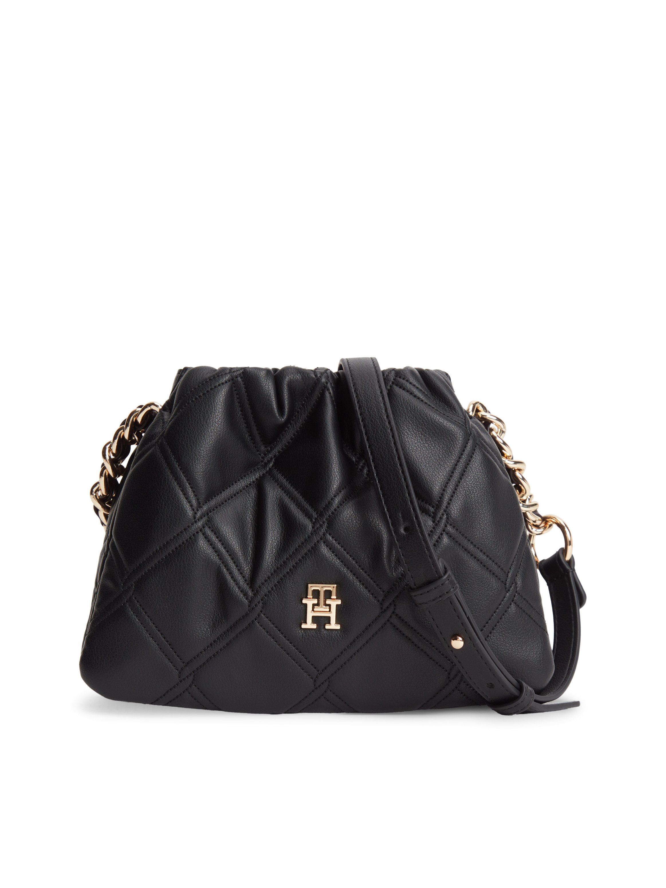 Tommy Hilfiger Umhängetasche TH FEMININE MINI CROSSOVER, Damen Schultertasche, Handtasche mit goldfarbener Zierkette