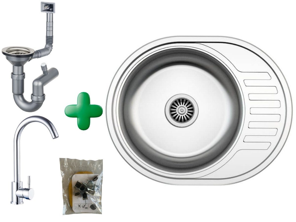 Faizee Home Edelstahlspüle Einbauspüle mit Armatur – Edelstahl Komplettset für Küchen, 57 cm