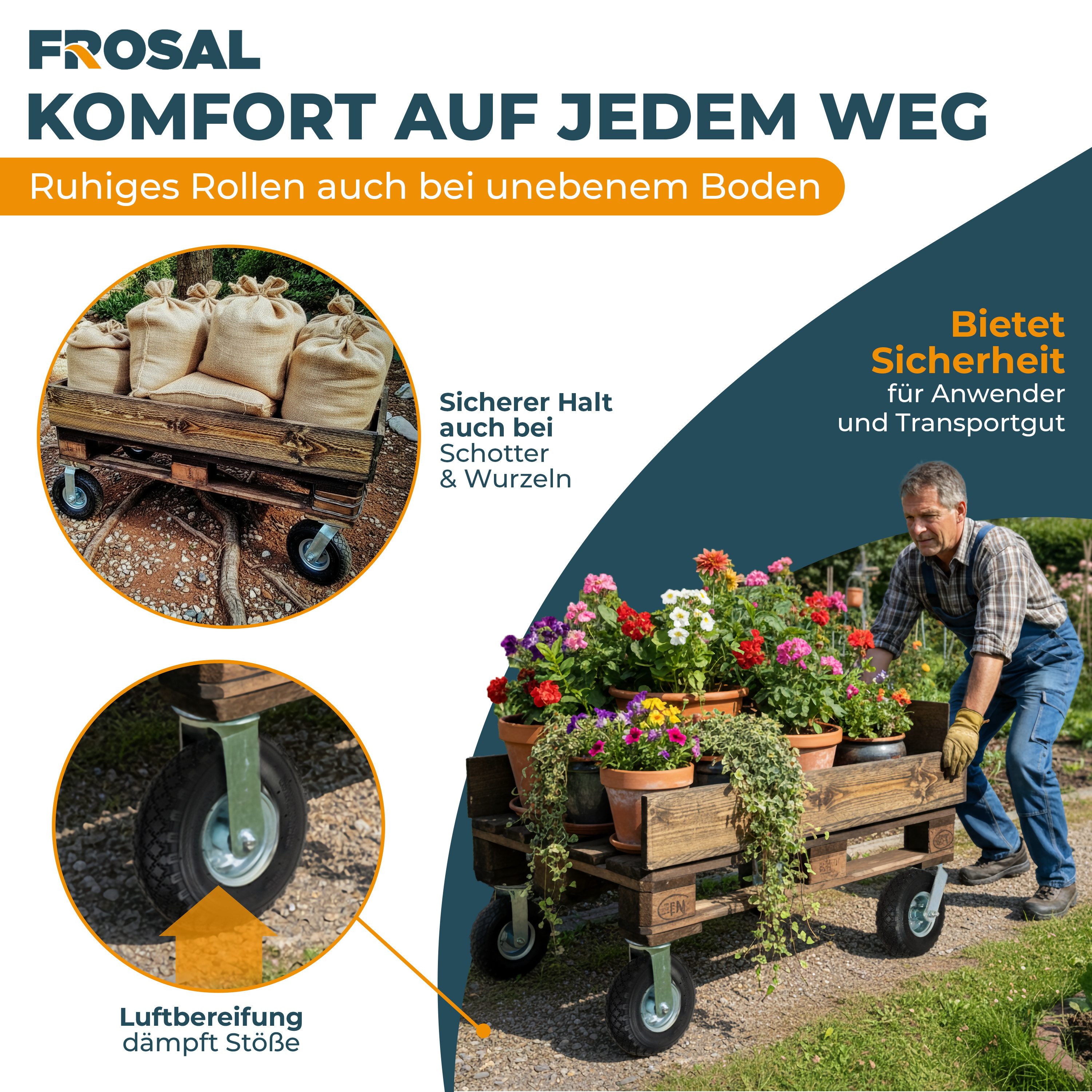 Frosal Lenkrolle 2 x FROSAL Bockrolle + 2 x Lenkrolle Set Ø 260 x 85 mm 4-tlg. Luftrad, (1-St) – Bild 4 von 5