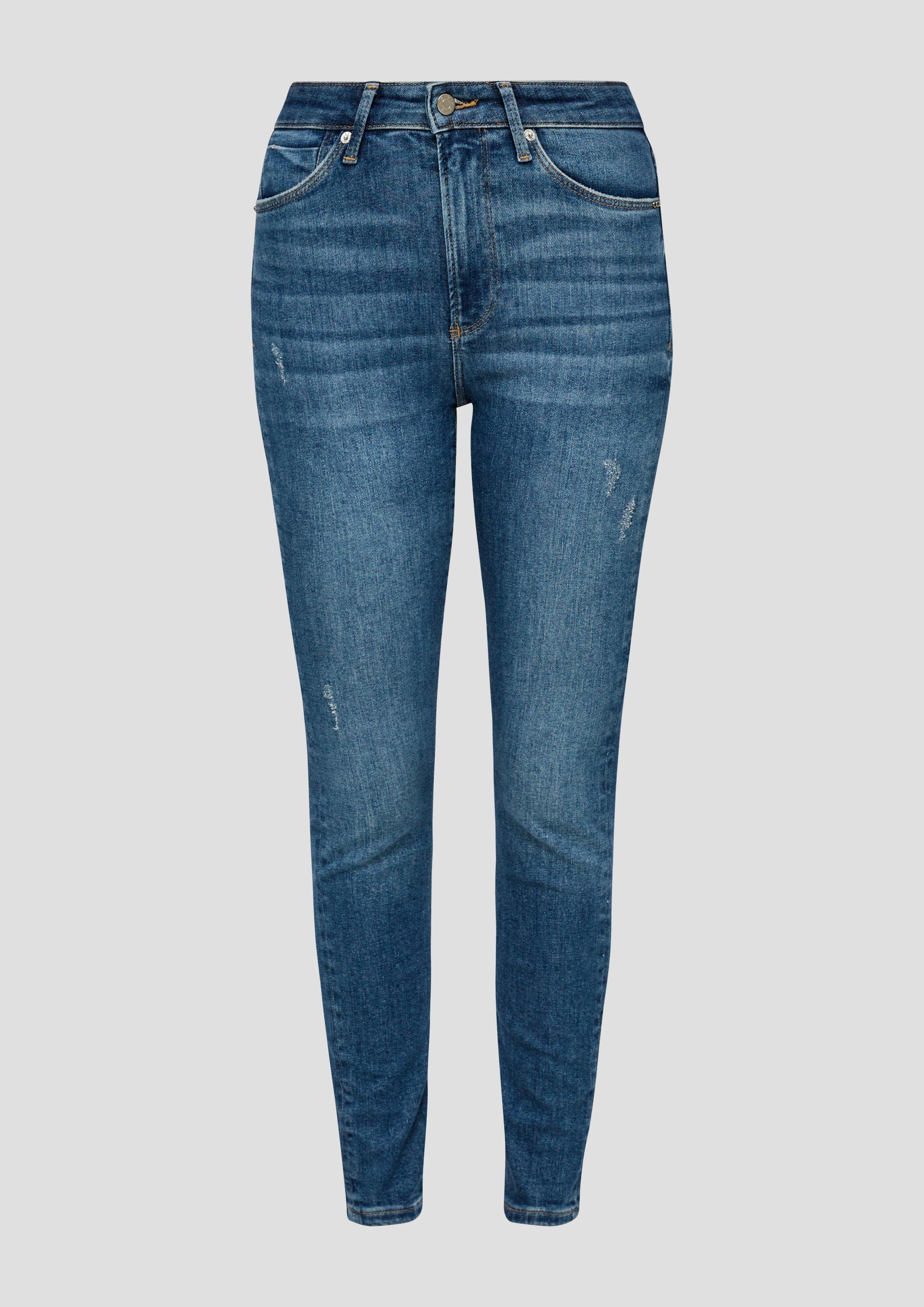 s.Oliver 7/8-Jeans Jeans Izabell / Leder-Patch, Fit / Waschung / Skinny Rise blau Leg High Nieten, Skinny