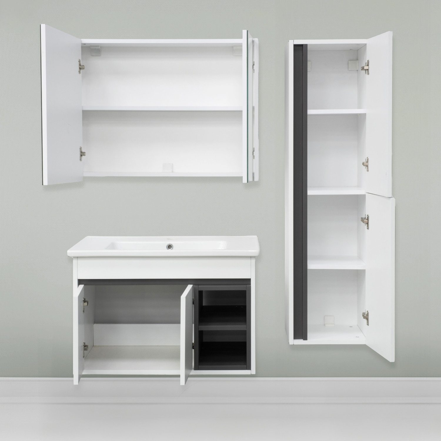 Burmas Badmöbel-Set 4-tlg. mit Keramik Waschbecken Spiegelschrank vormontiert