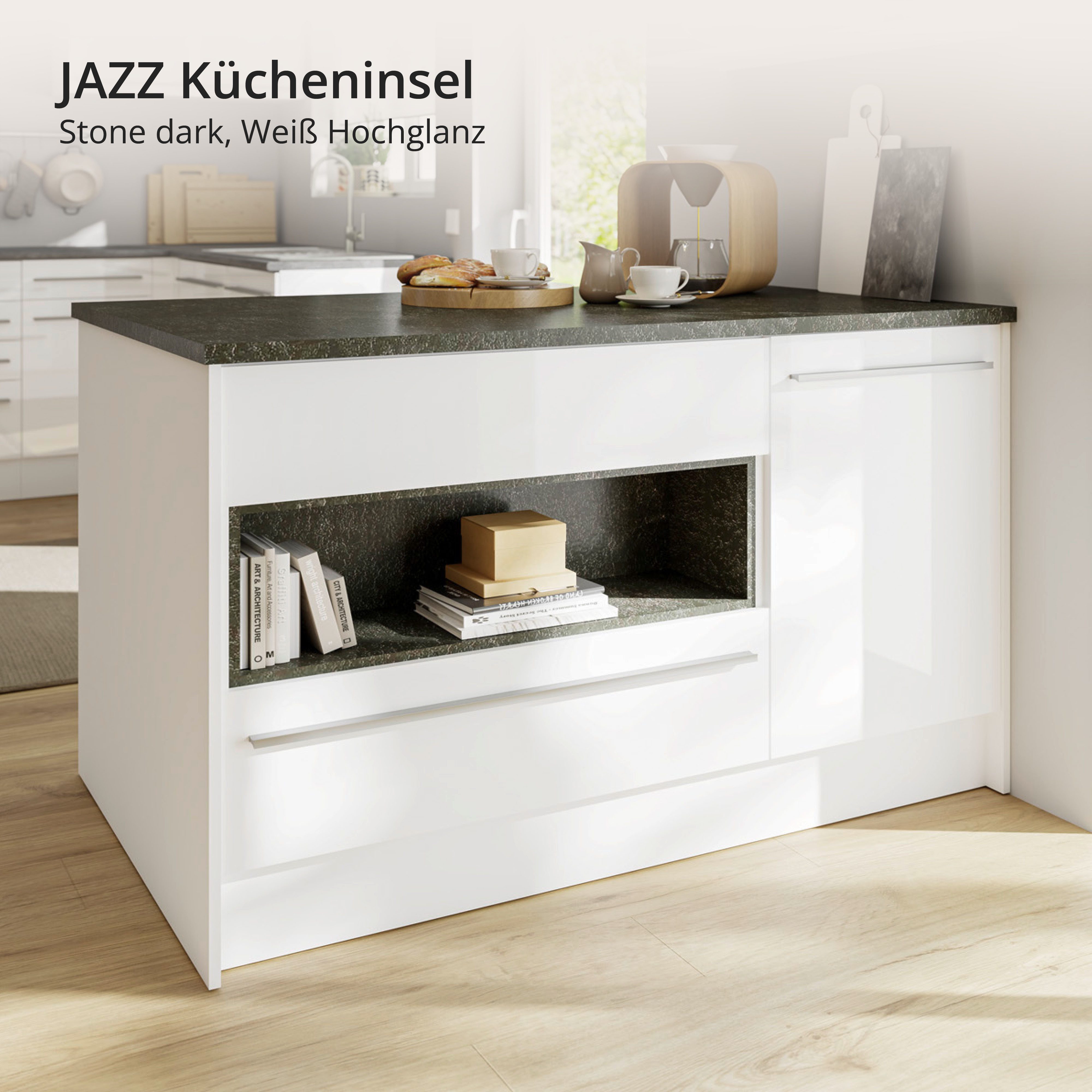 BASIC by Balculina Kücheninsel Jazz Kücheninsel, Breite 145 cm, Türen und Schubkästen