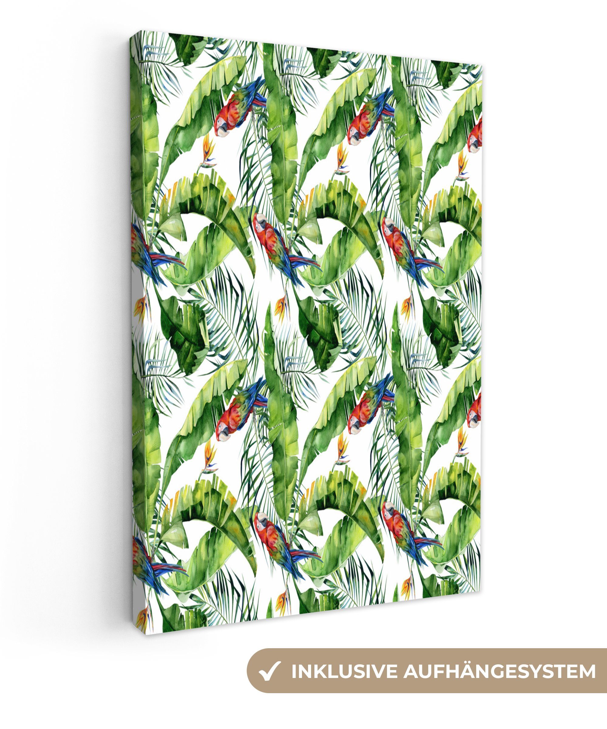 cm inkl. 20x30 Leinwandbild (1 Leinwandbild Gemälde, Zackenaufhänger, fertig - - Blumen OneMillionCanvasses® Paradiesvogelpflanze bespannt Papagei, St),
