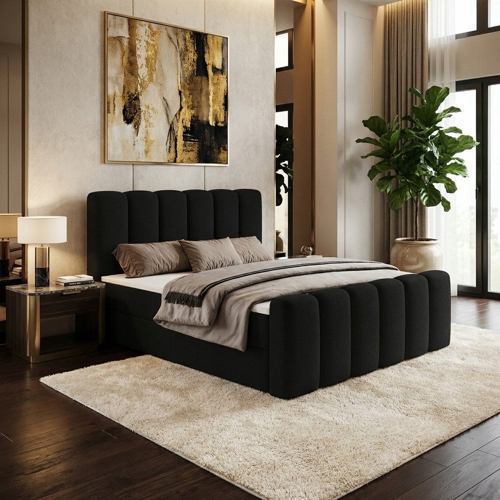 Parllo Boxspringbett Stoff mit Stauraum Topper T25 zwei Bettkästen Federkern gepolstert (Kontinentalbett in vielen Farben, 1-St., 140x200 160x200 180x200 200x200cm), Doppelbett gepolstertes Kopfteil Bettkasten