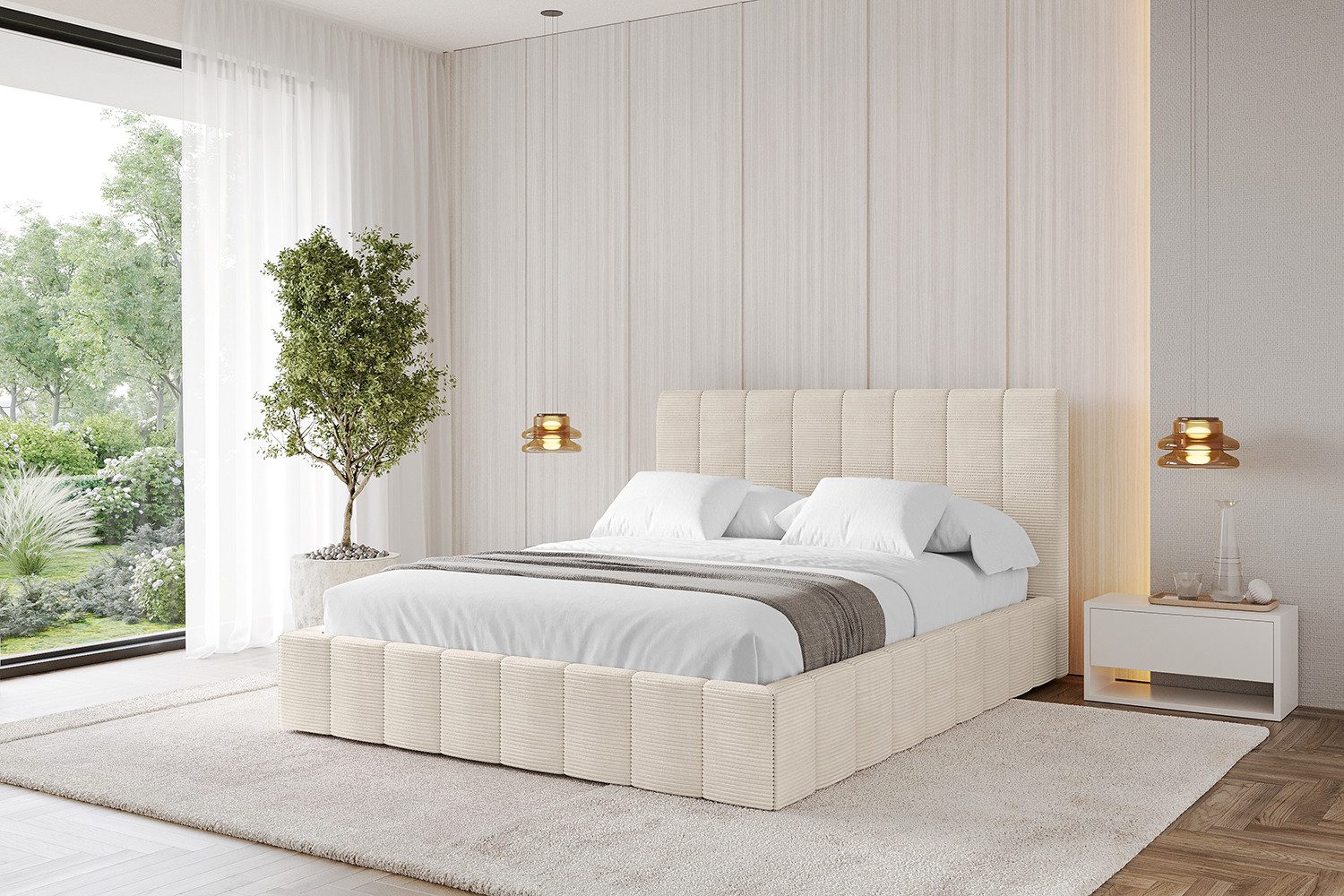 ALTDECOR Polsterbett FINO (Polsterbett mit Bettkasten und Lattenrost, Boxbett mit Matratze), Doppelbett mit Stauraum, Bett mit Kopfteil