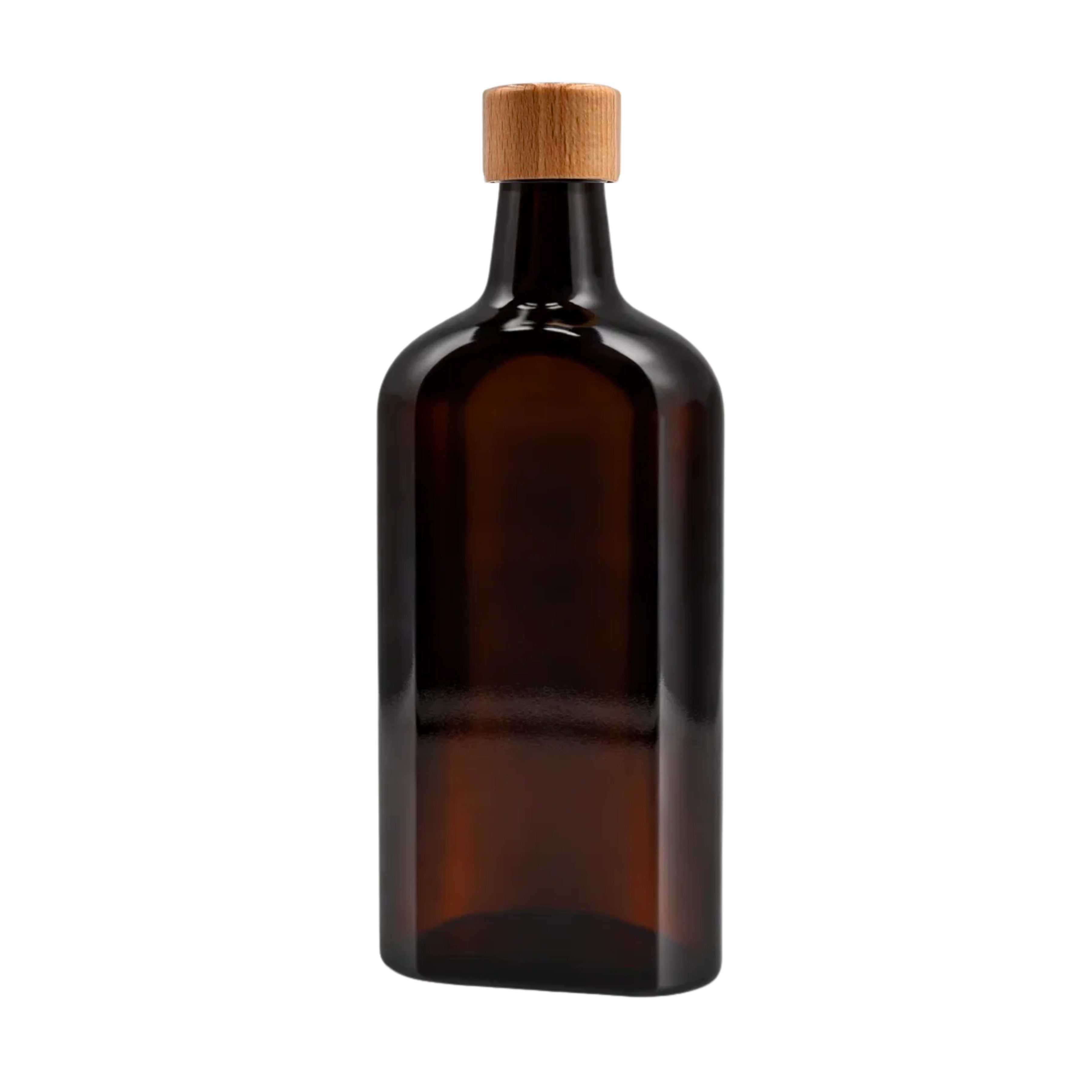 mikken Trinkflasche Apothekerflasche braun 500 ml flach mit Holz/Alu Deckel, 0,5 Liter, UV-Schutz, platzsparend