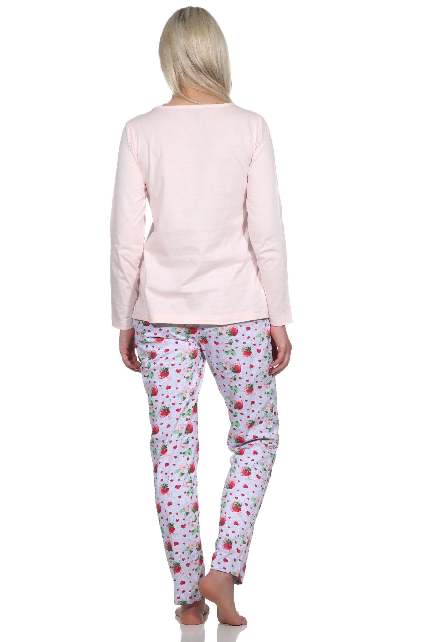 Erdbeeren Normann rosa langarm Pyjama Schlafanzug Damen mit Motiv Süsser Pyjama als