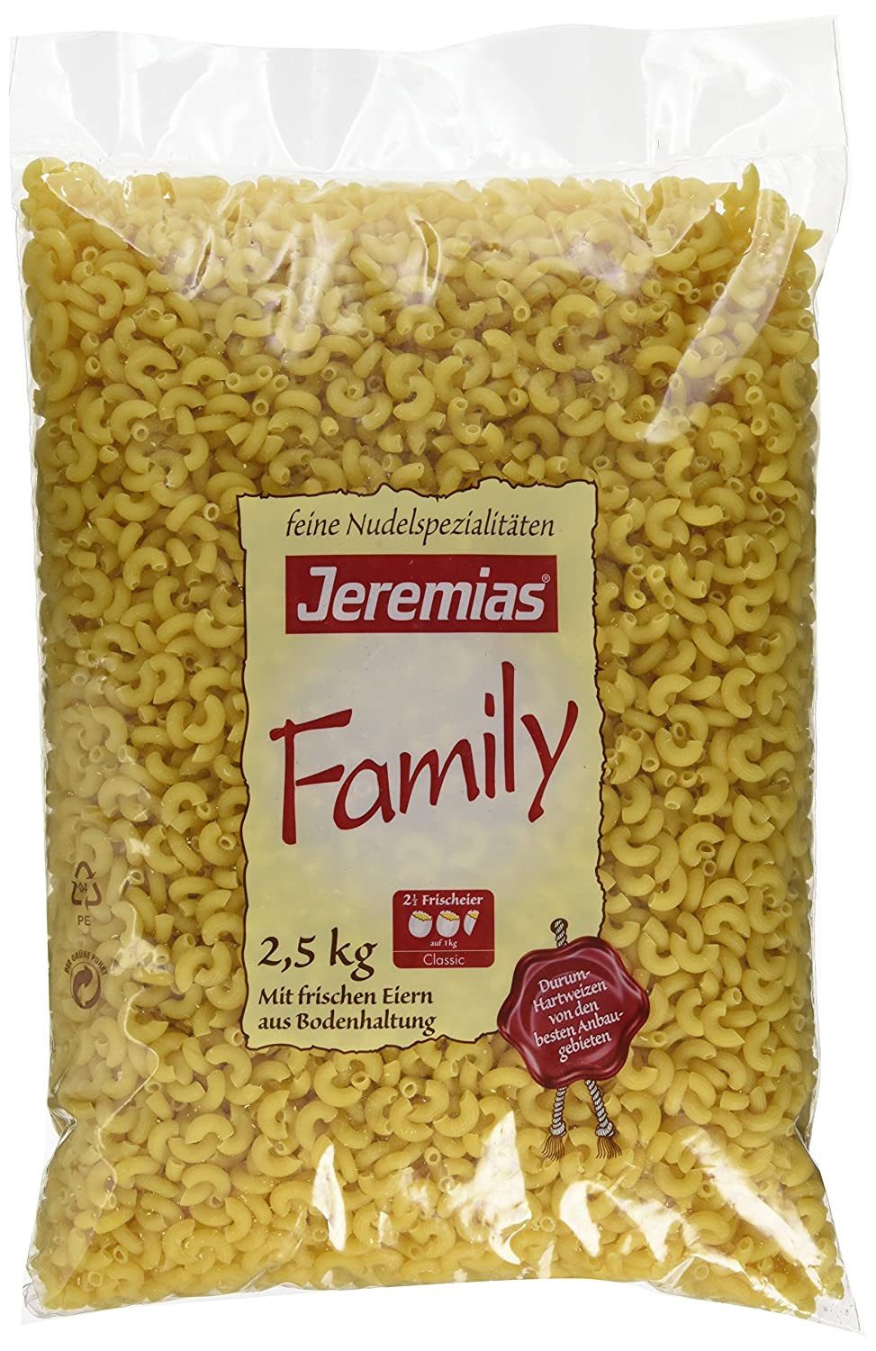 Jeremias Nudeln, Jeremias Hörnchen Classic Family Nudeln mit frischen Eiern 2500g