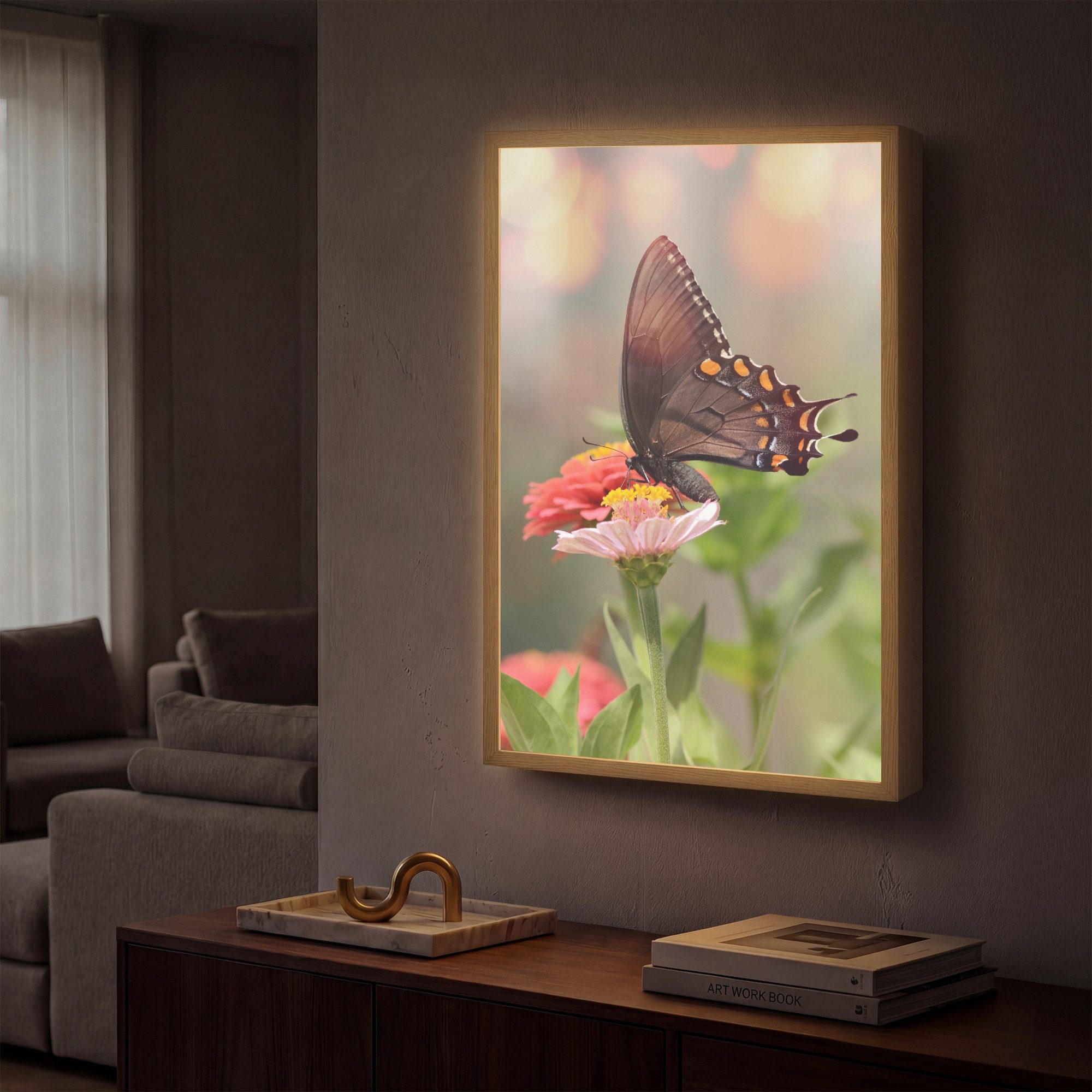 OnlyWow Wandleuchte Lightbox Blumen - Schmetterling - Natur - Blume, Dimmbar, Farbwechsel, LED, Warmweiß, Kaltweiß, Neutralweiß Einstellbar, Wandlampe Innen, Dimmbar, Aufladbarer USB Akku, LED, Beleuchtung