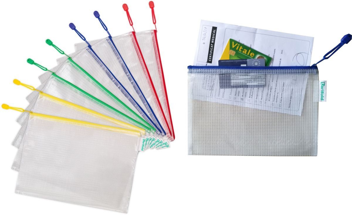 Prospekthülle Reißverschlusstasche PVC sortiert (blau gelb rot grün) A4 330x240mm VE