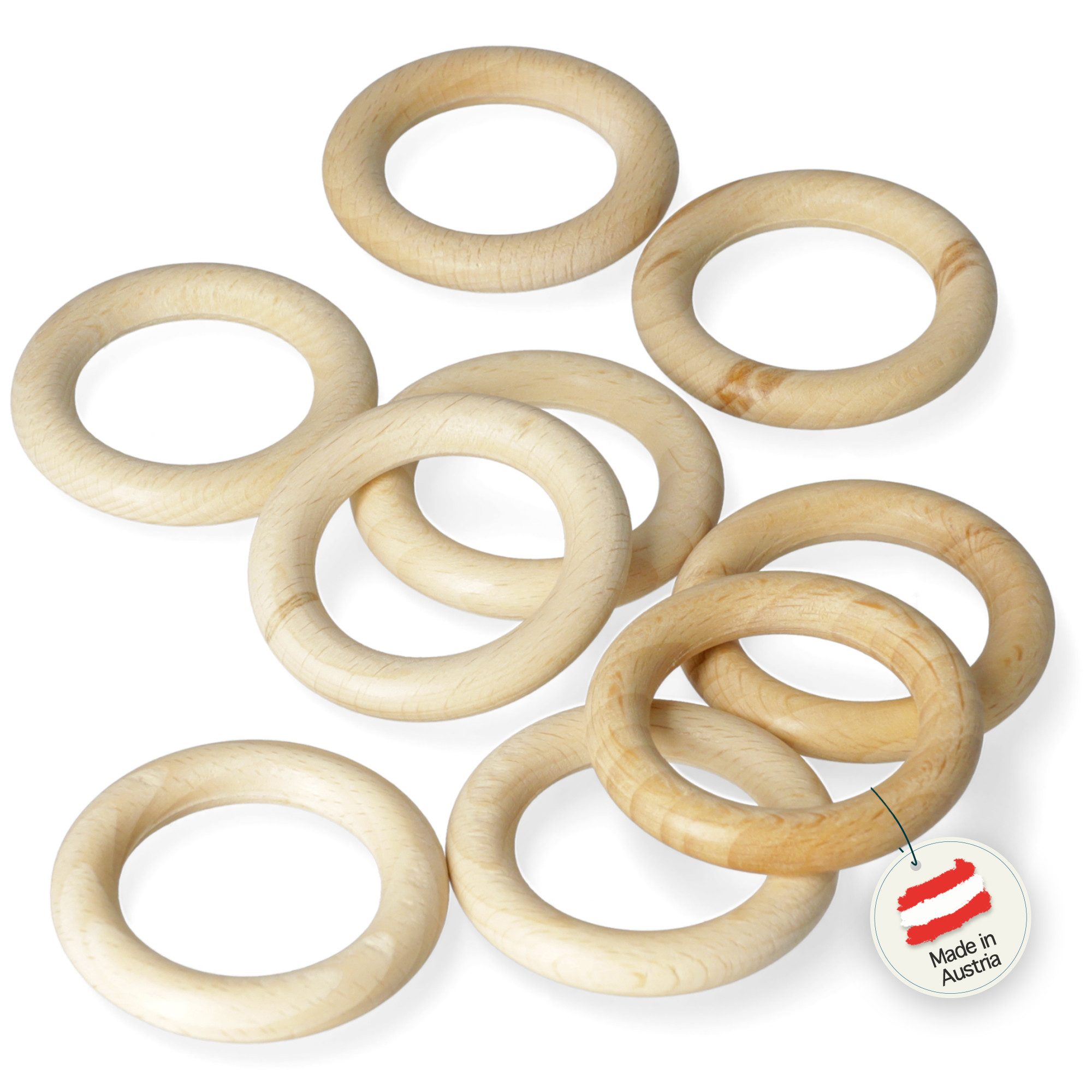 Candini Bastelperlen Holzringe aus Buchenholz zum basteln & Makramee, 20 Stück, Ø 56mm, 9mm Ringstärke
