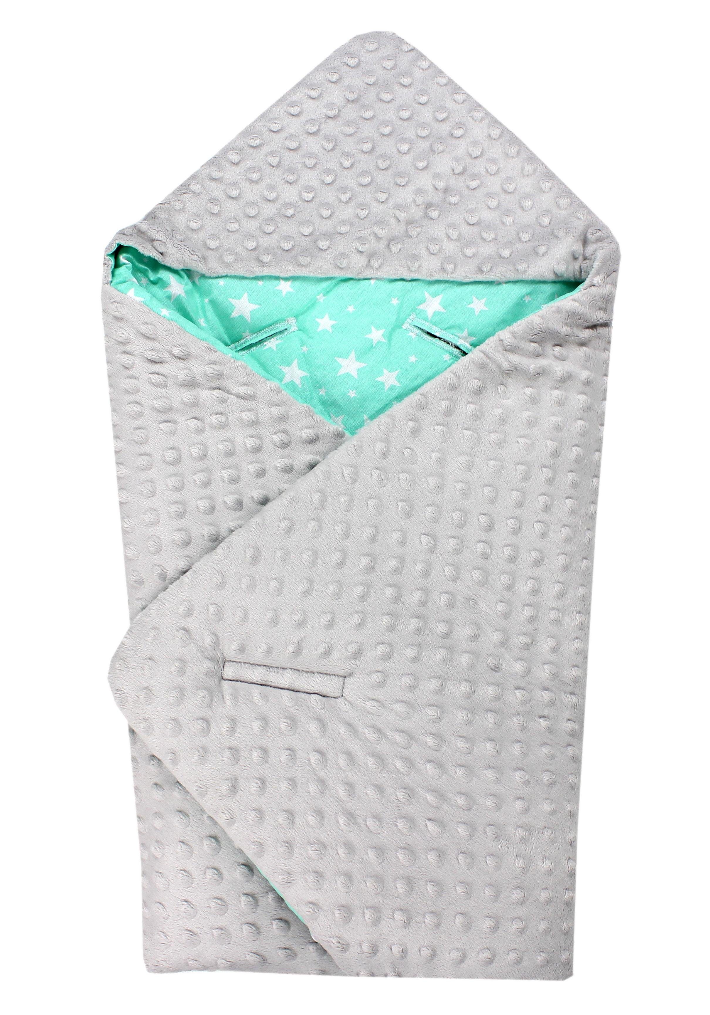 Einschlagdecke Baby Winter Einschlagdecke für Babyschale Wickeldecke Decke 75 x 75, TupTam Sternchen Mint / Grau