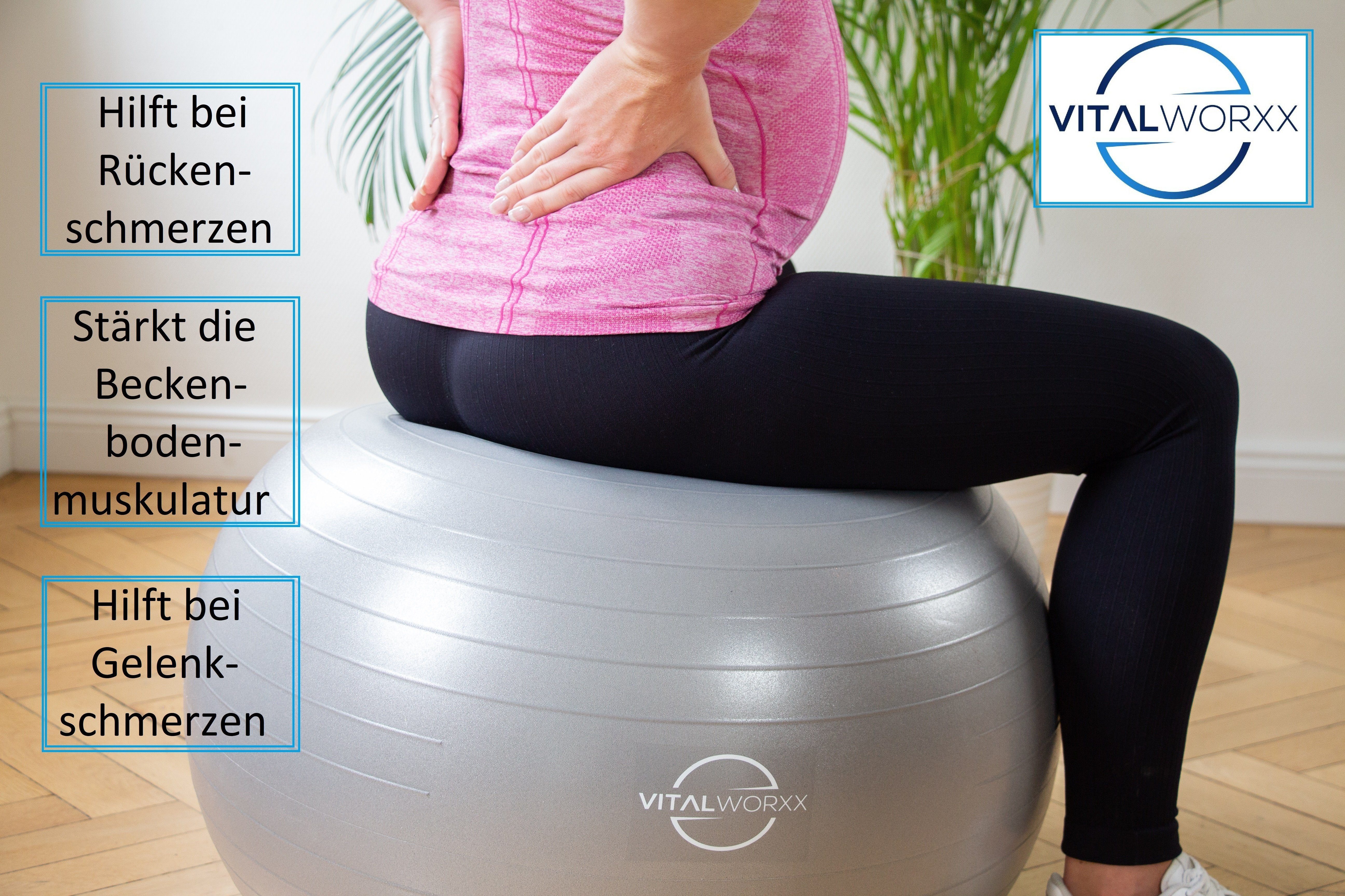 VITALWORXX Gymnastikball VITALWORXX Gymnastikball für Schwangere, extrem stabil, mit Pumpe, Hohe Materialstärke, Anti-Burst-System
