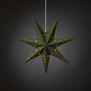 KONSTSMIDE Dekostern Weihnachtsstern, Weihnachtsdeko, 1 St., Papierstern, LED Stern mit grünem Samt, perforiert, 7 Zacken