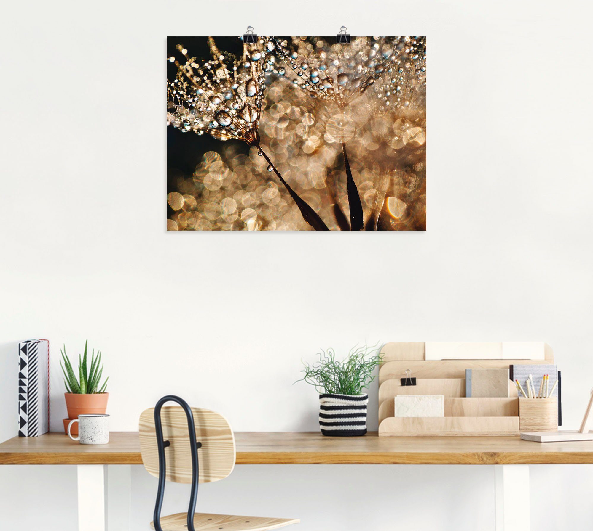 Artland Wandbild Pusteblume Goldschimmer, Blumen (1 St), als Alubild, Leinwandbild, Poster in verschied. Größen