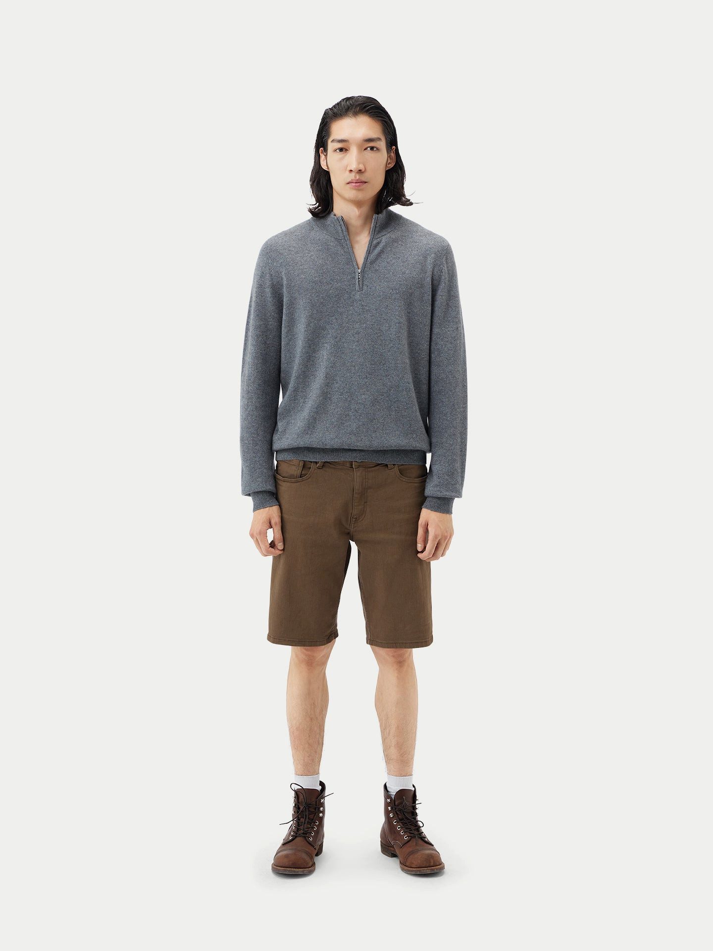 GOBI Cashmere Polokragenpullover Basic Kaschmirpullover mit Halbreißverschluss